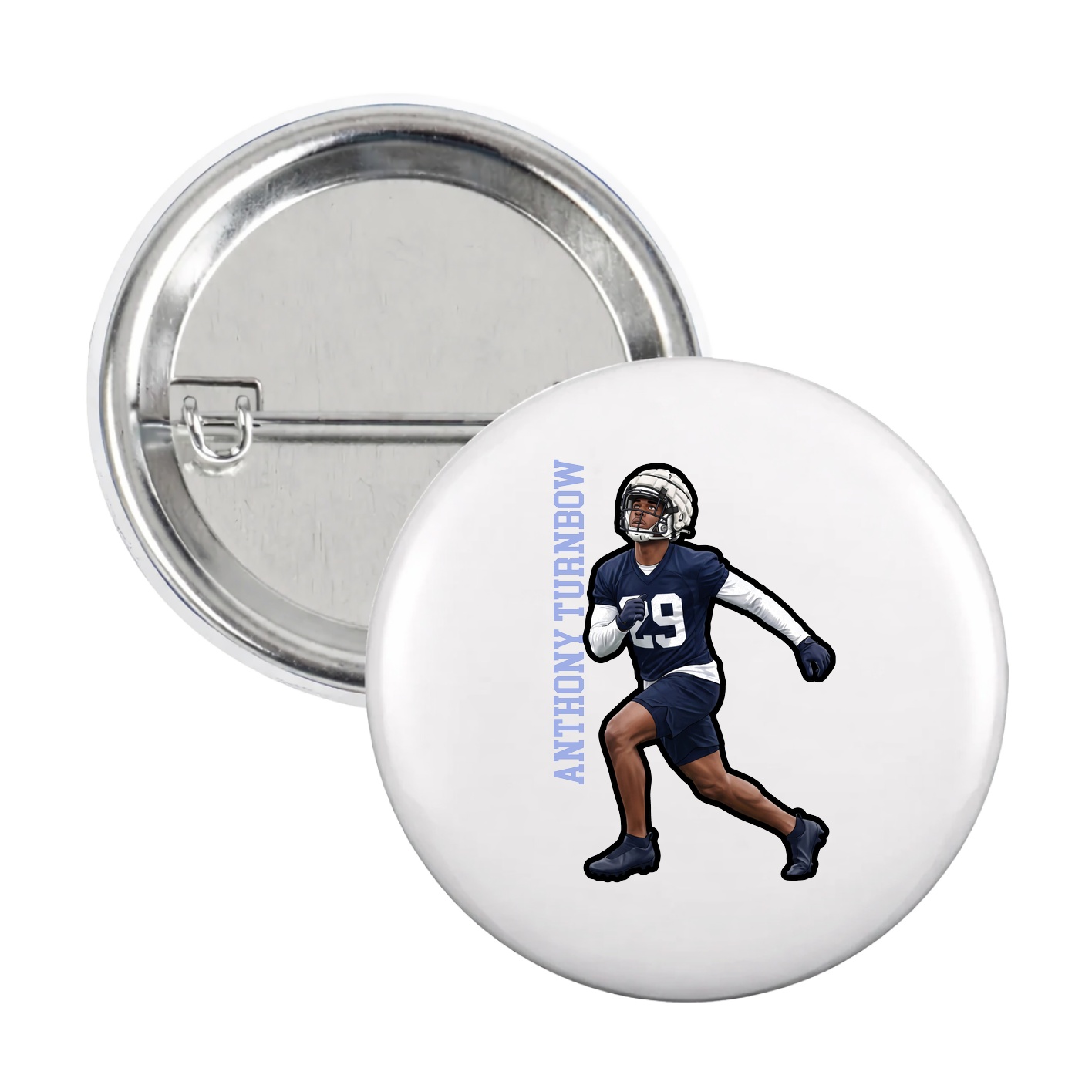 Game Day Button — Name Vertical in White