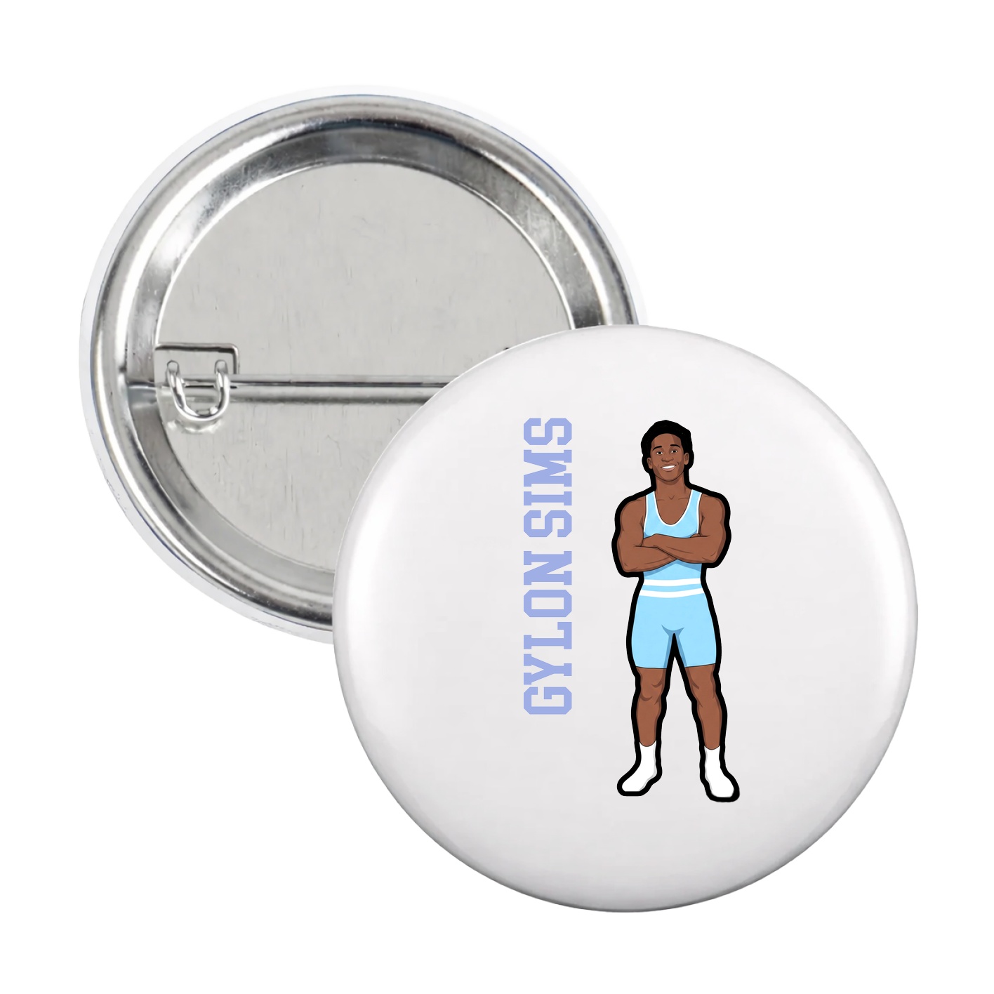 Game Day Button — Name Vertical in White