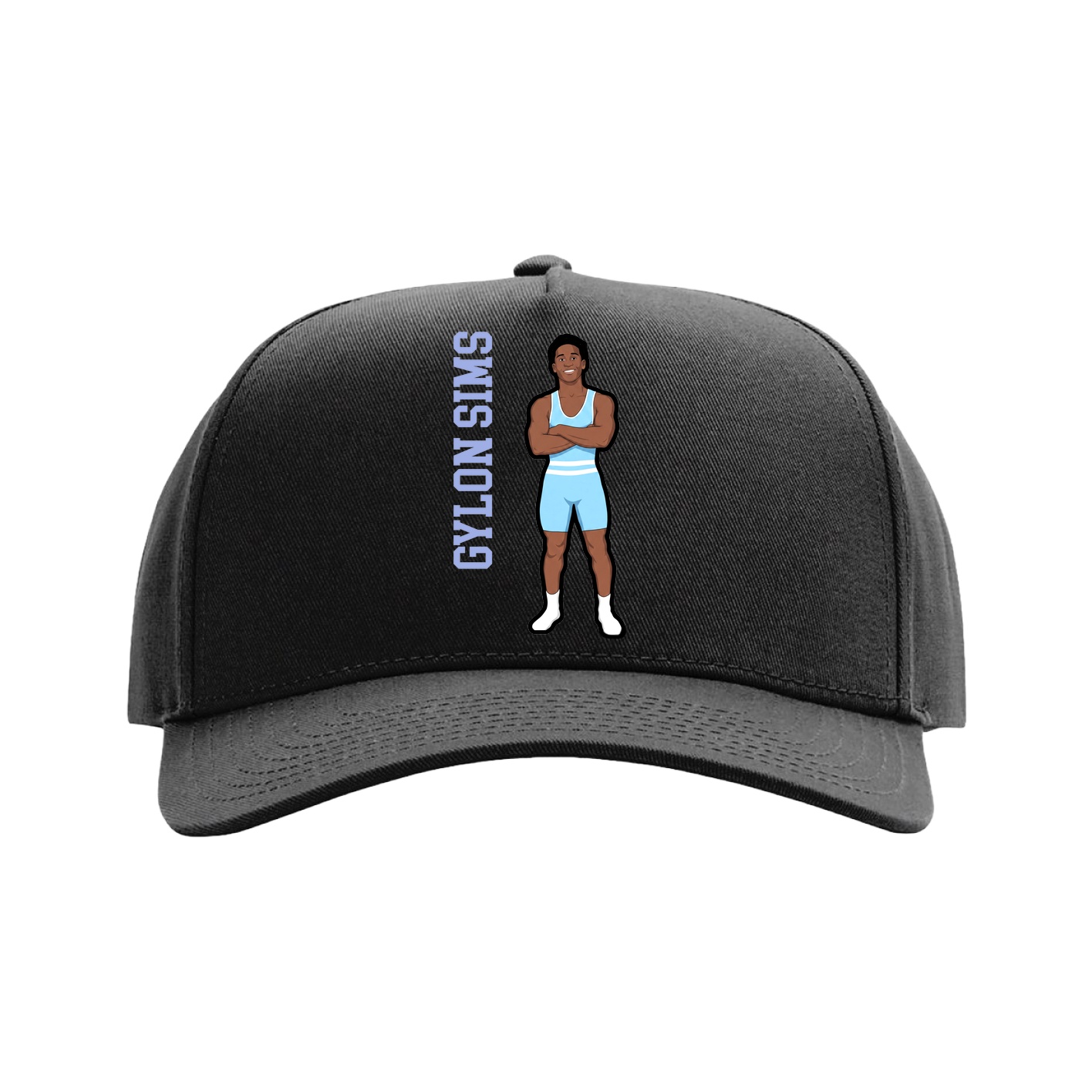 Full Fabric Five-Panel Champ Cap — Name Vertical in Black