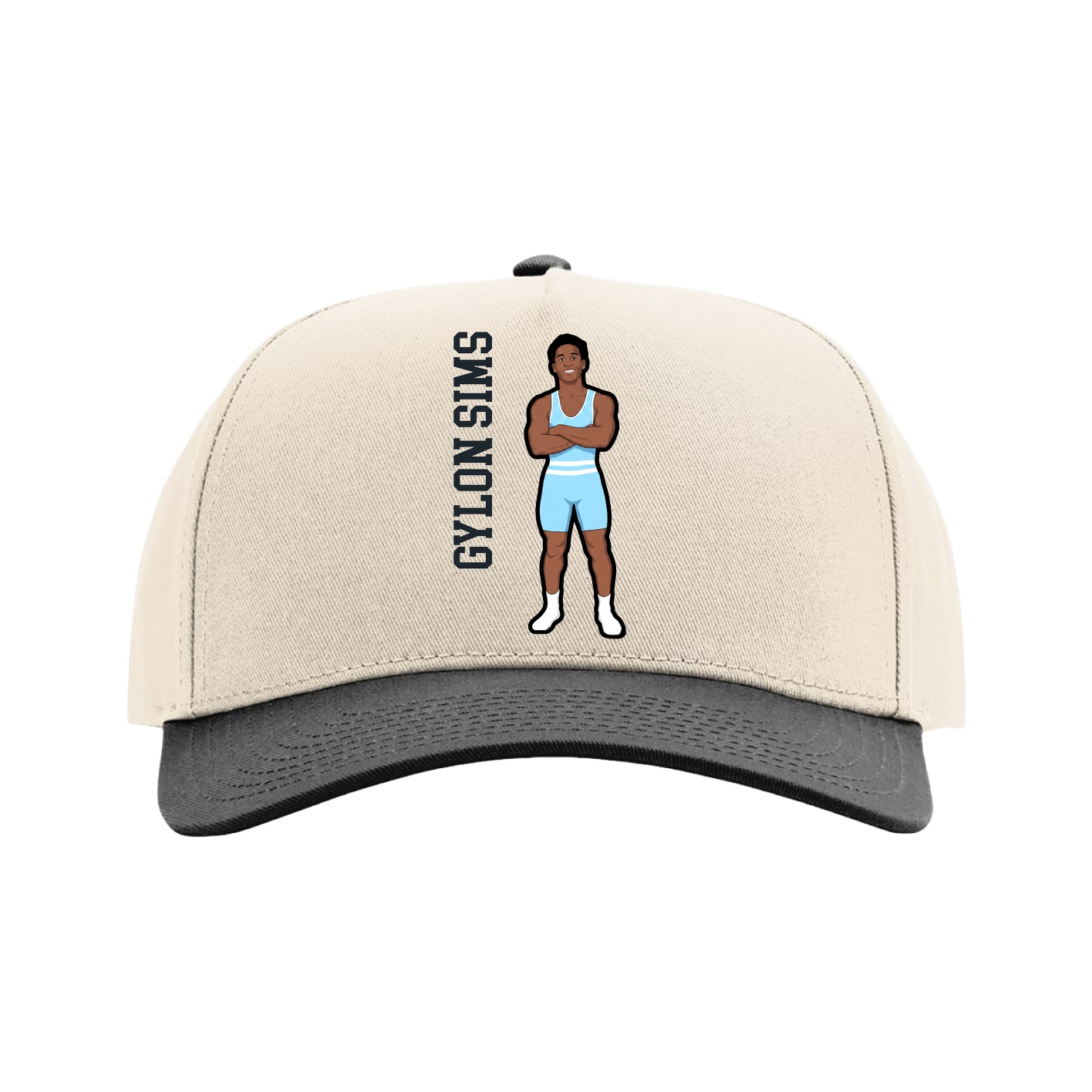 Full Fabric Five-Panel Champ Cap — Name Vertical in Cream/Black