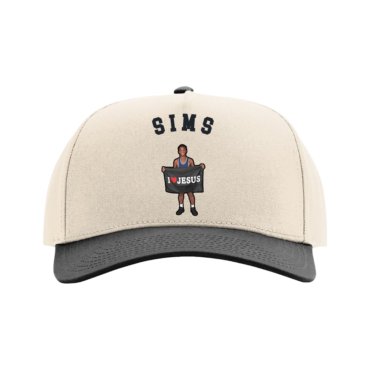 Full Fabric Five-Panel Champ Cap — Shirsey Arch in Cream/Black