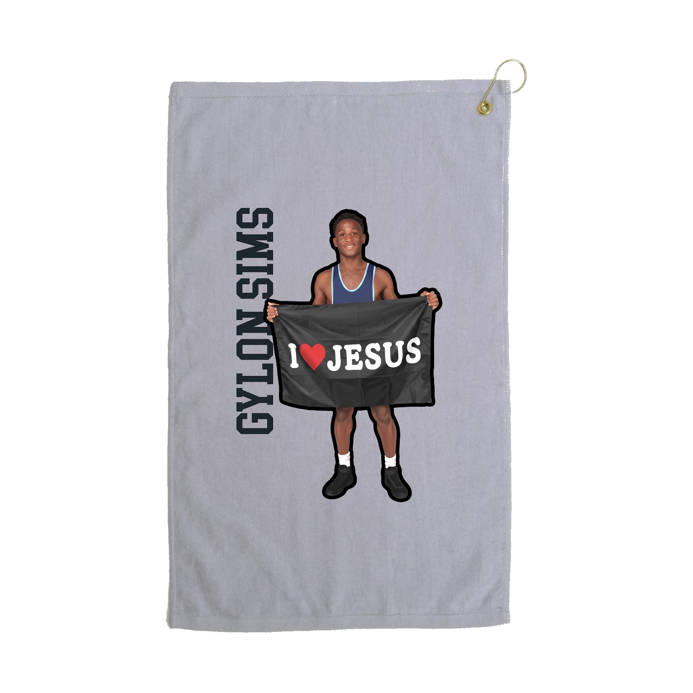Golf Towel — Name Vertical in Grey