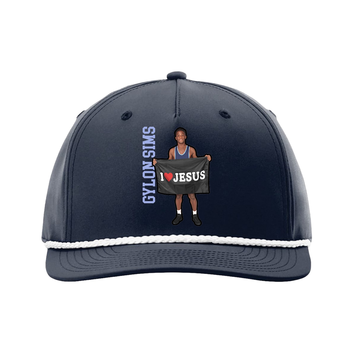 Five-Panel Classic Rope Cap — Name Vertical in Navy