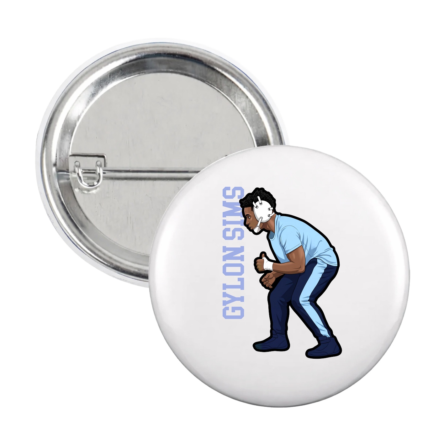 Game Day Button — Name Vertical in White