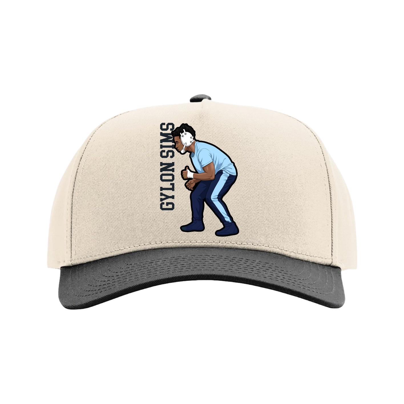 Full Fabric Five-Panel Champ Cap — Name Vertical in Cream/Black