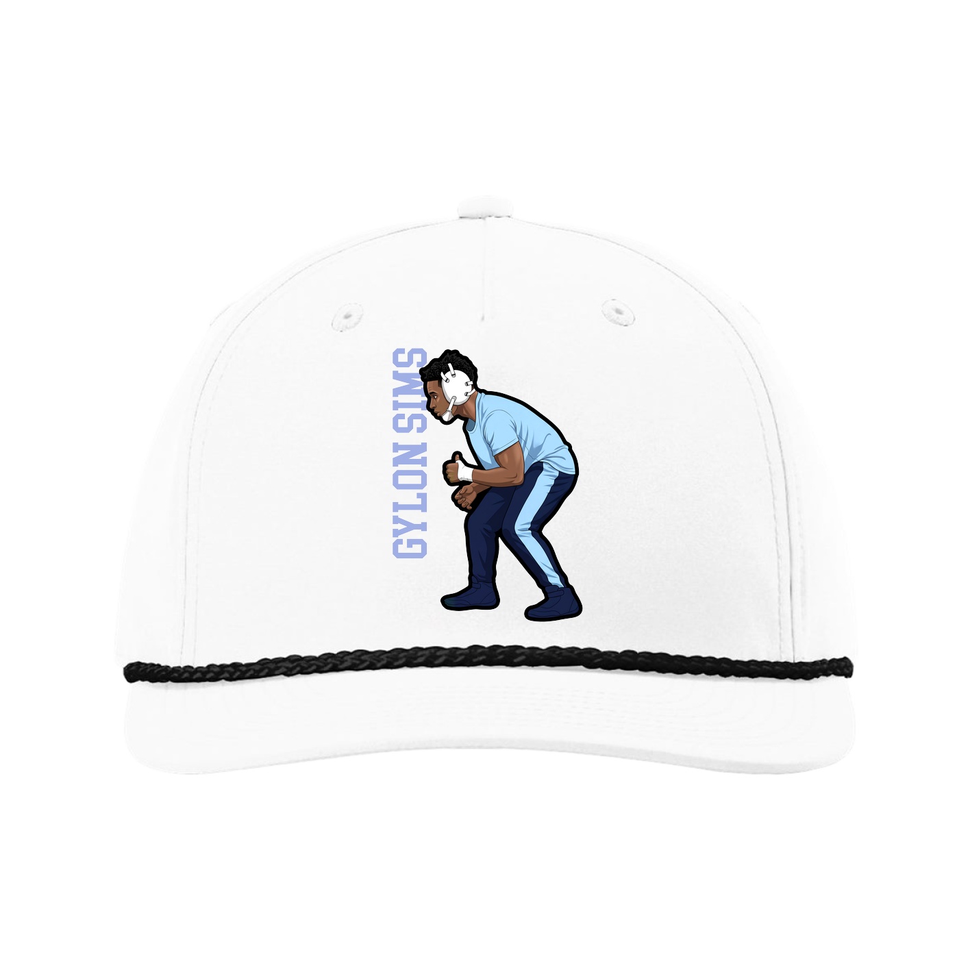 Five-Panel Classic Rope Cap — Name Vertical in White