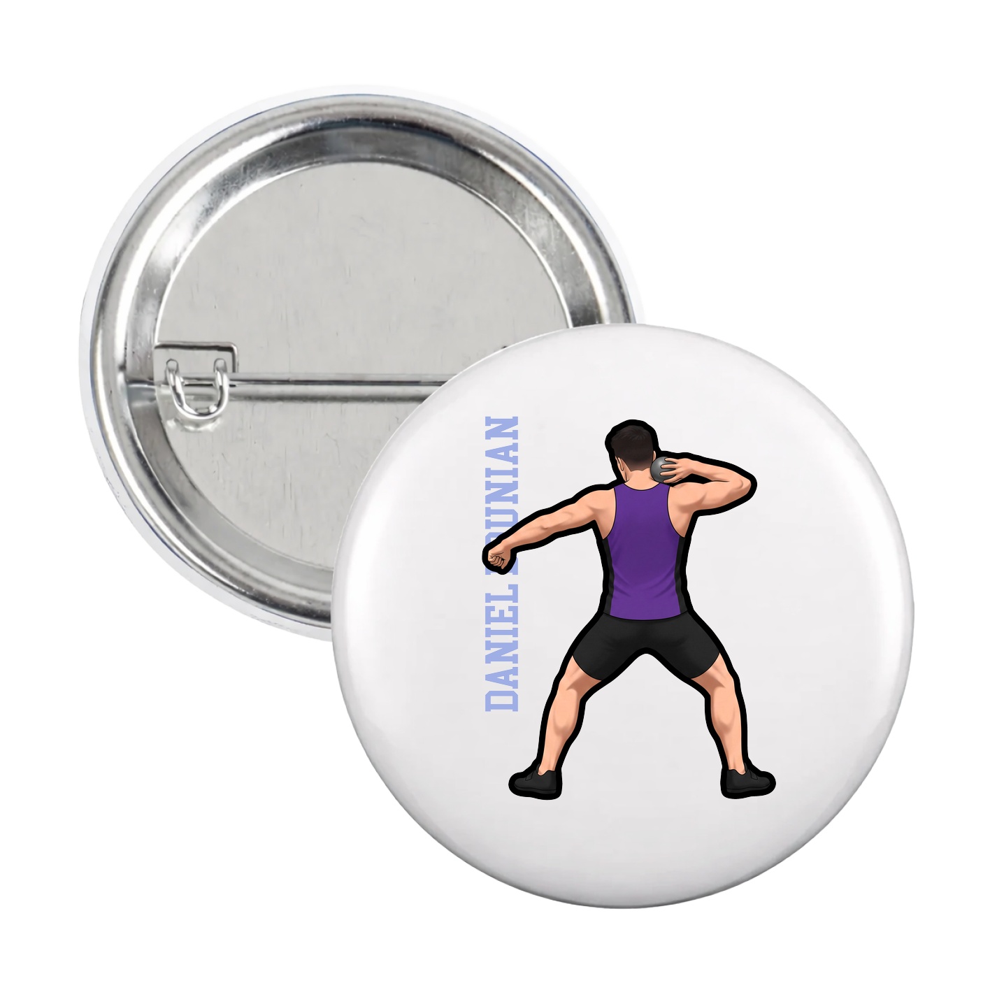 Game Day Button — Name Vertical in White