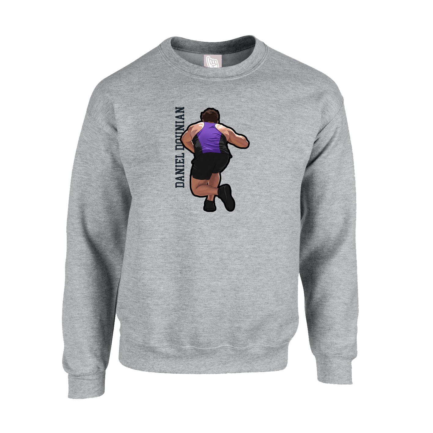 Fleece Crew — Name Vertical in Grey
