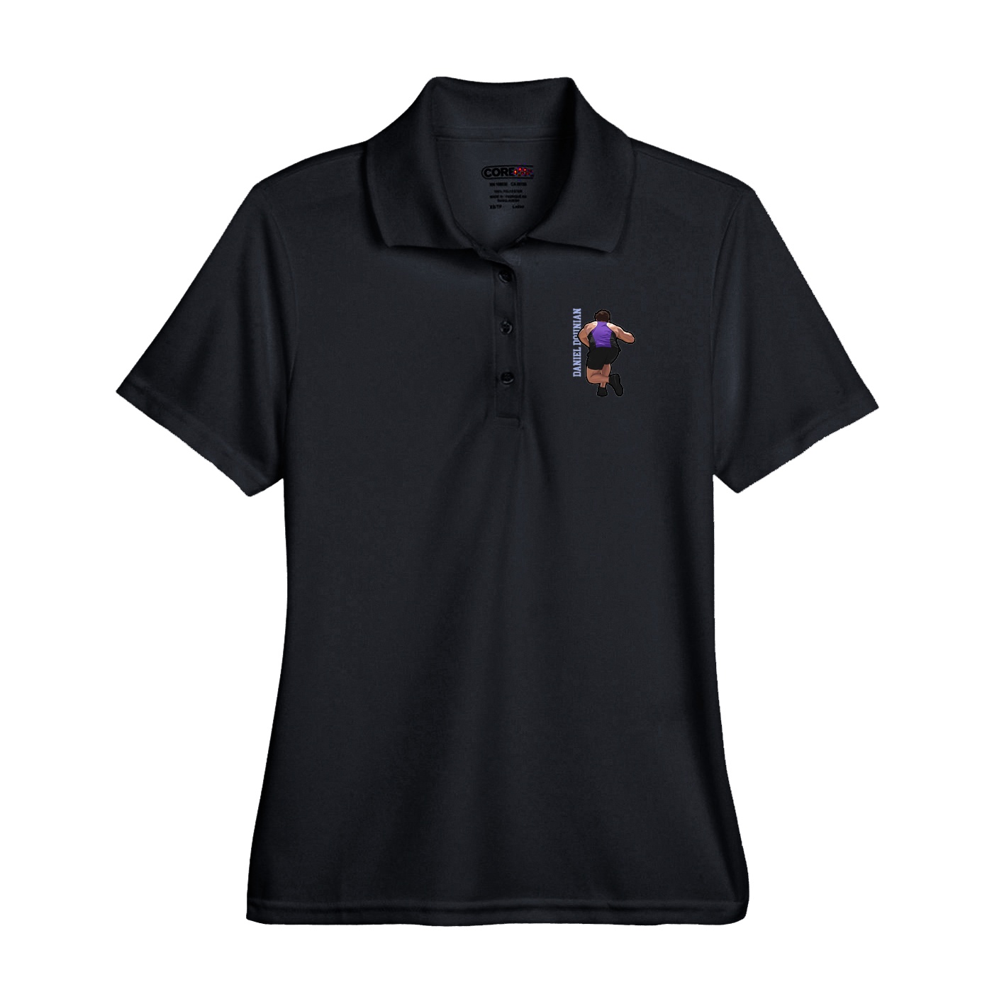 Performance Polo — Name Vertical in Black