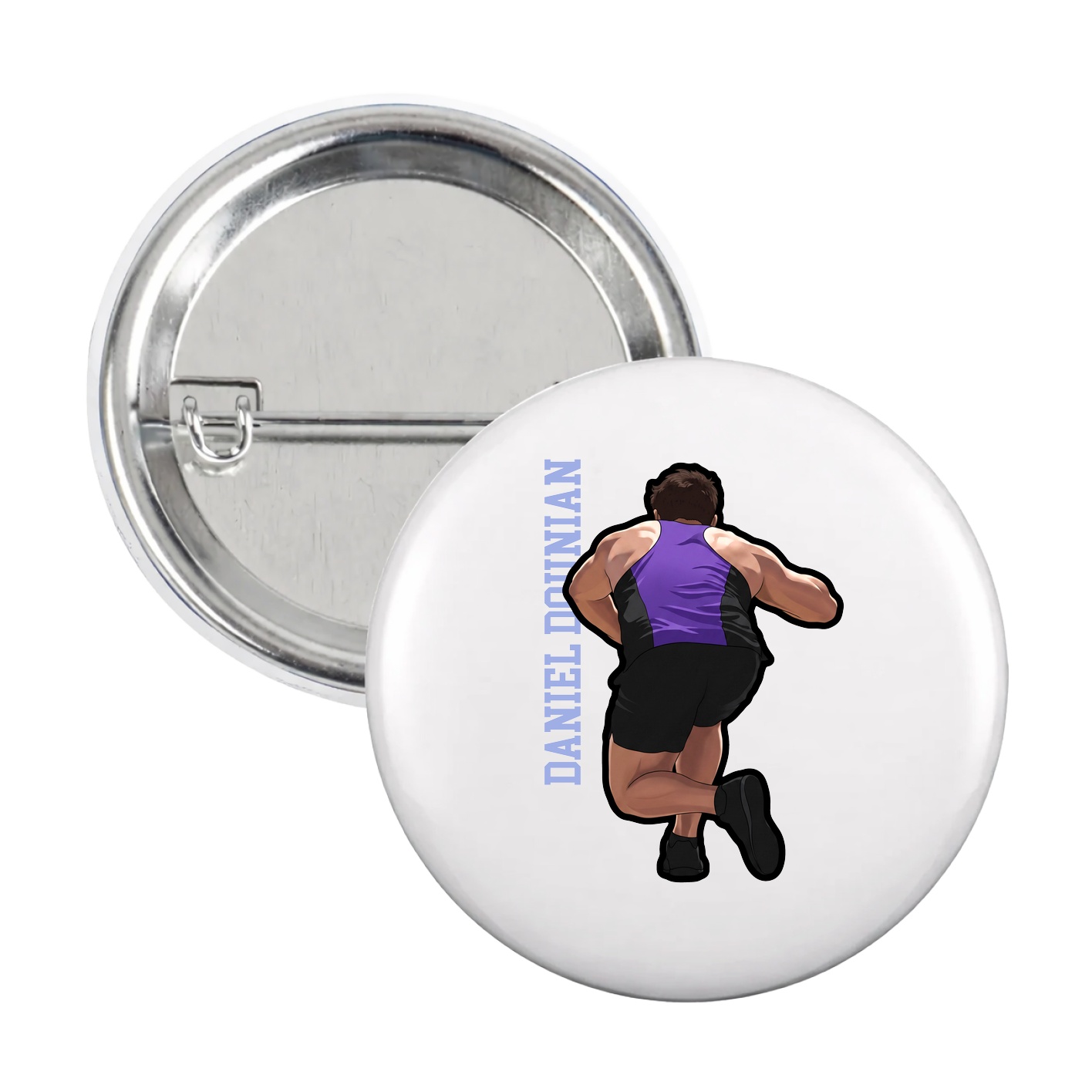 Game Day Button — Name Vertical in White