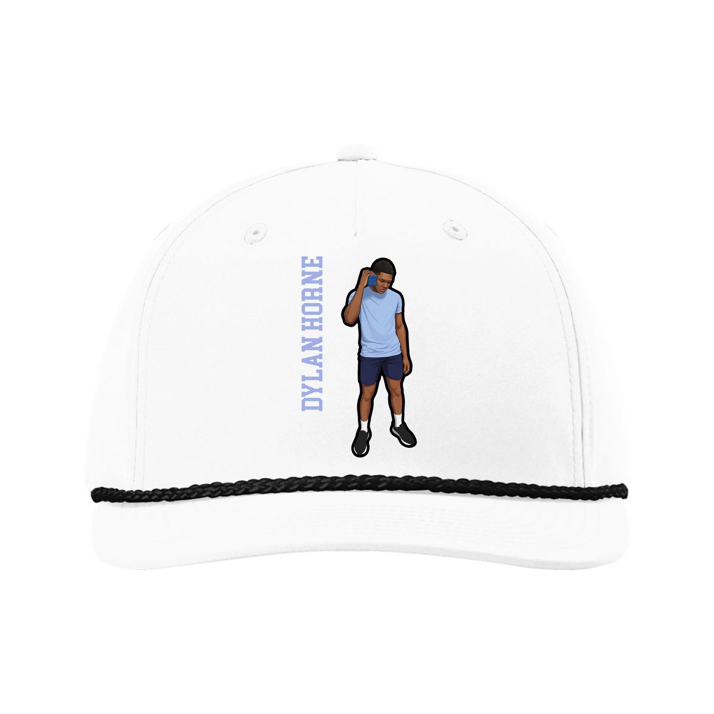Five-Panel Classic Rope Cap — Name Vertical in White