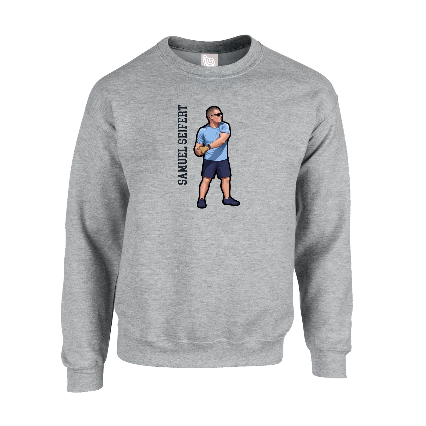 Fleece Crew — Name Vertical in Grey
