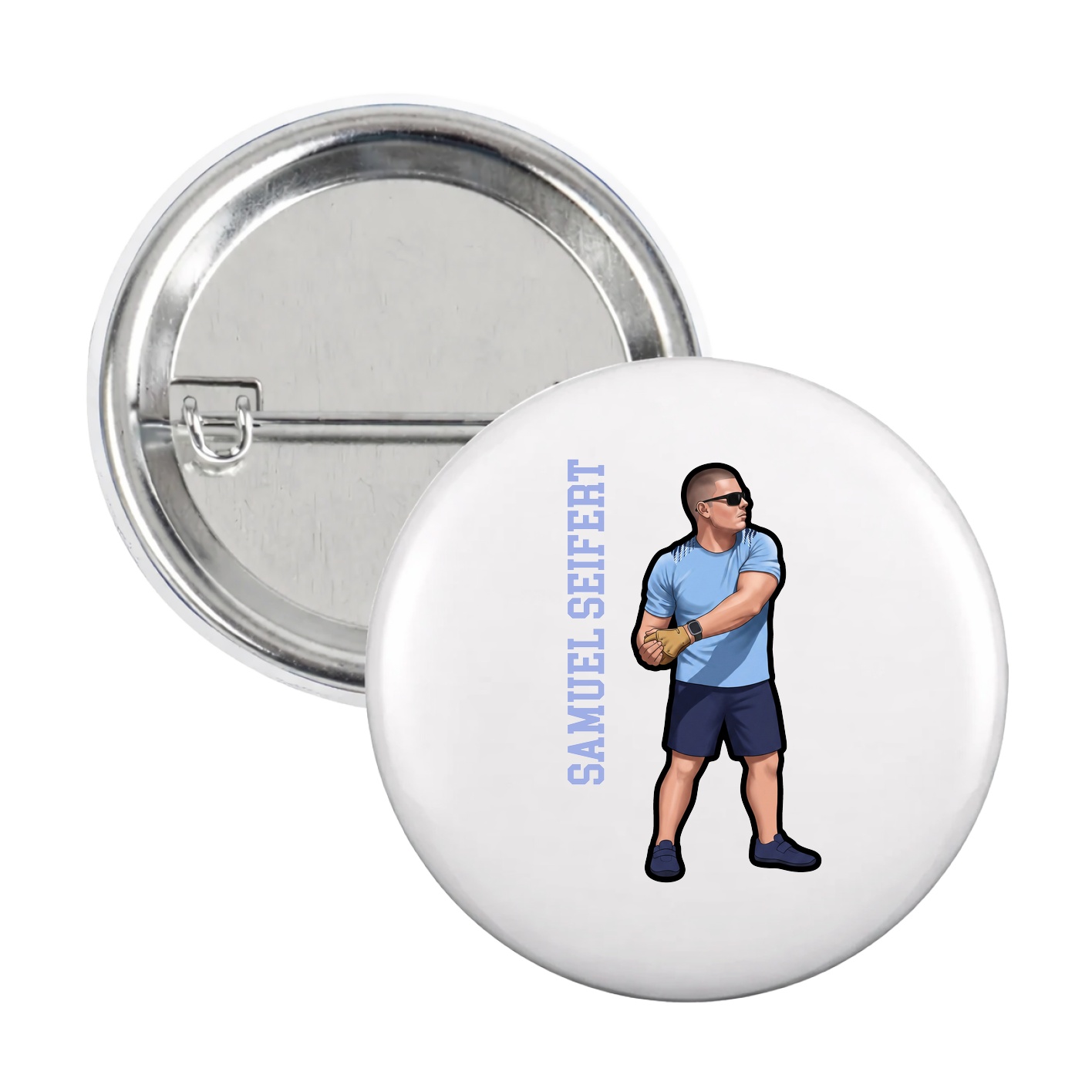 Game Day Button — Name Vertical in White