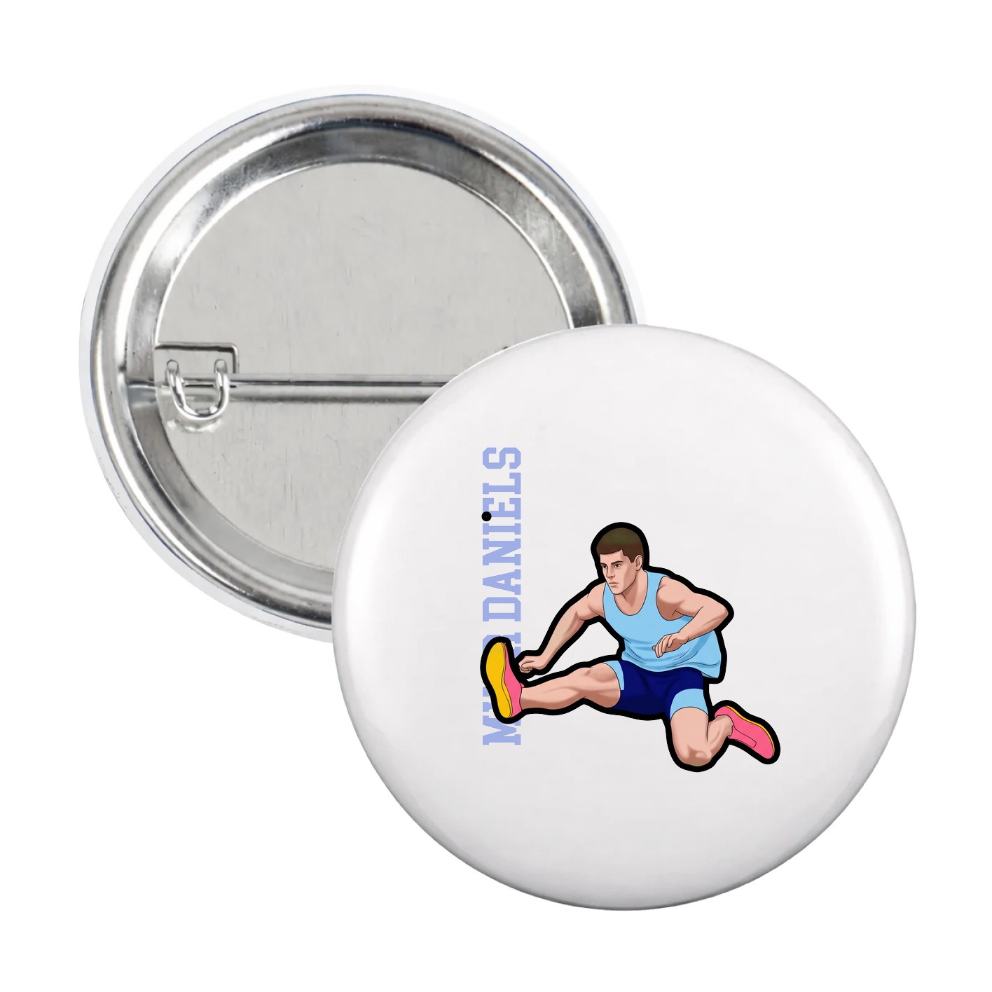 Game Day Button — Name Vertical in White