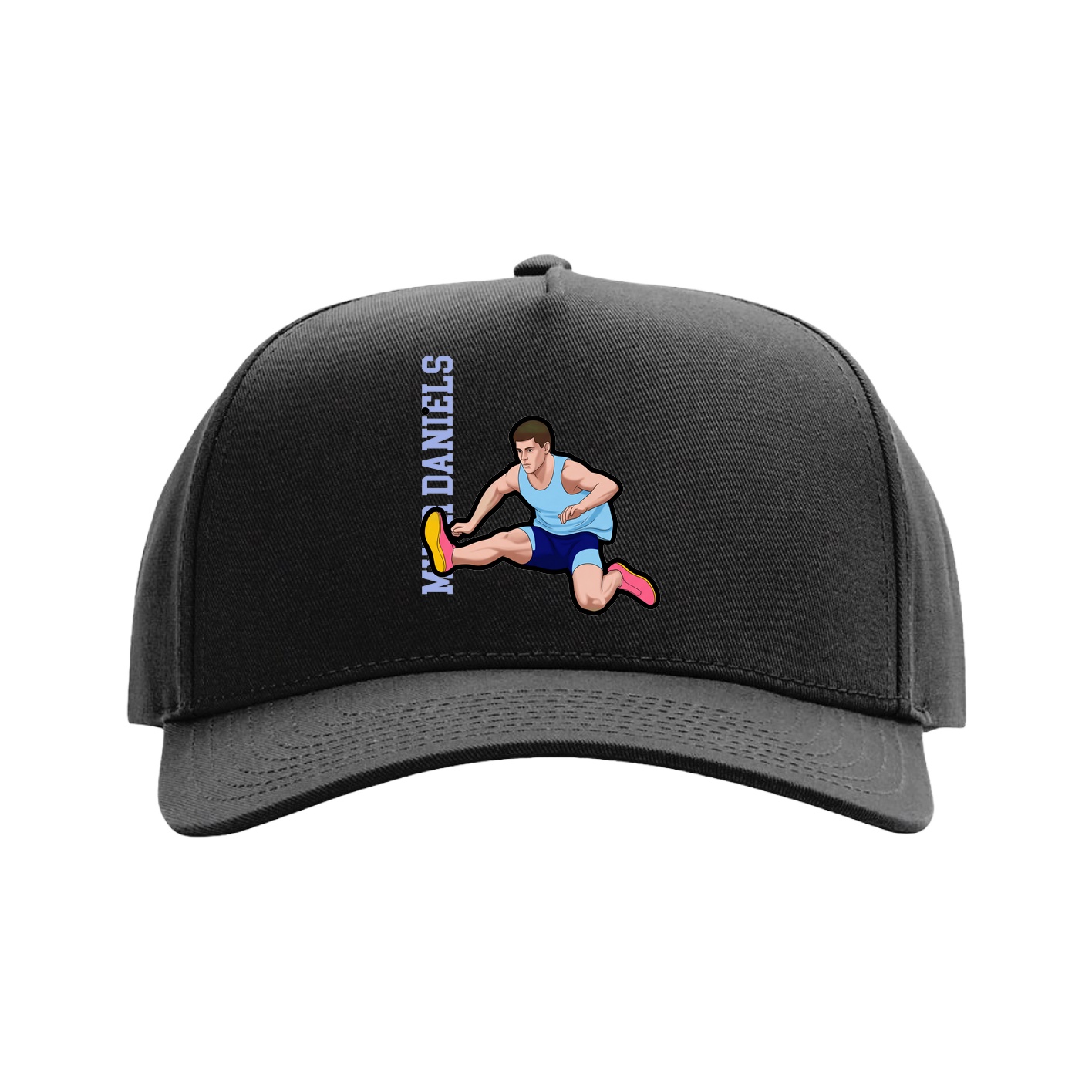 Full Fabric Five-Panel Champ Cap — Name Vertical in Black