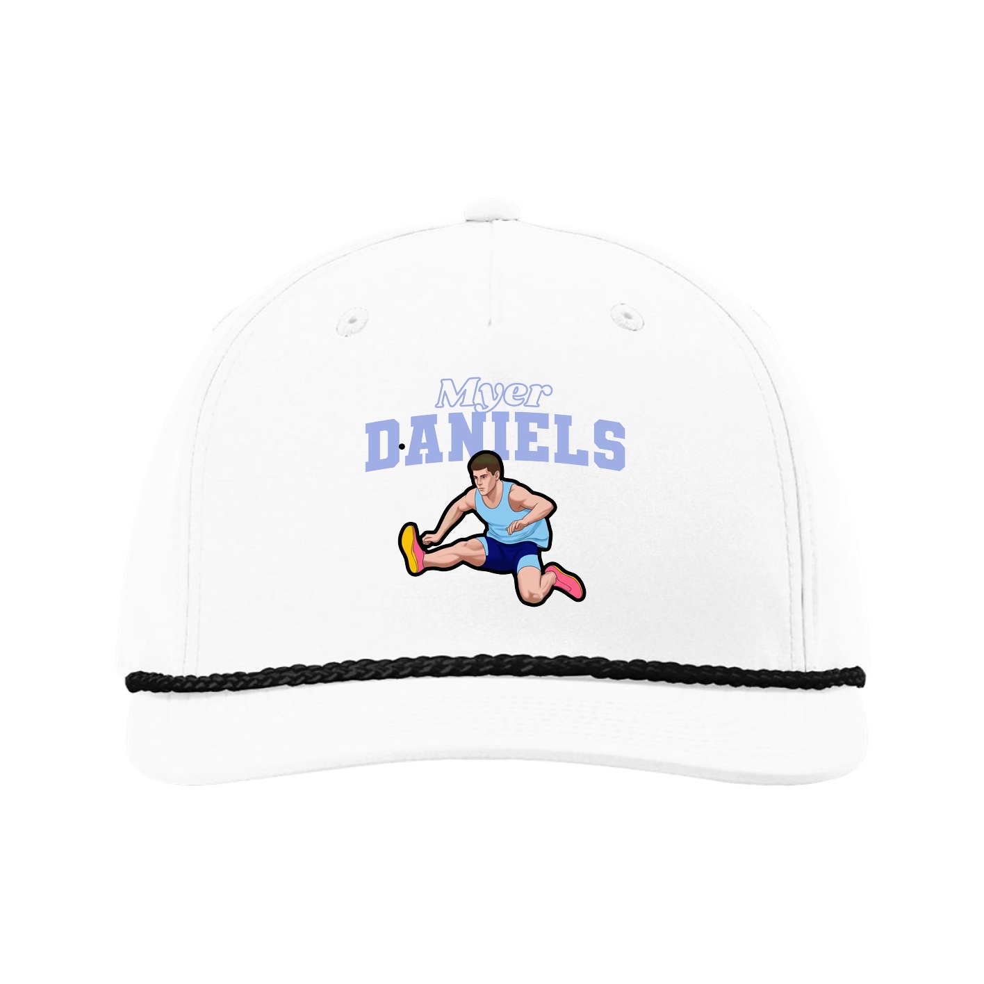 Five-Panel Classic Rope Cap — Name Arch in White