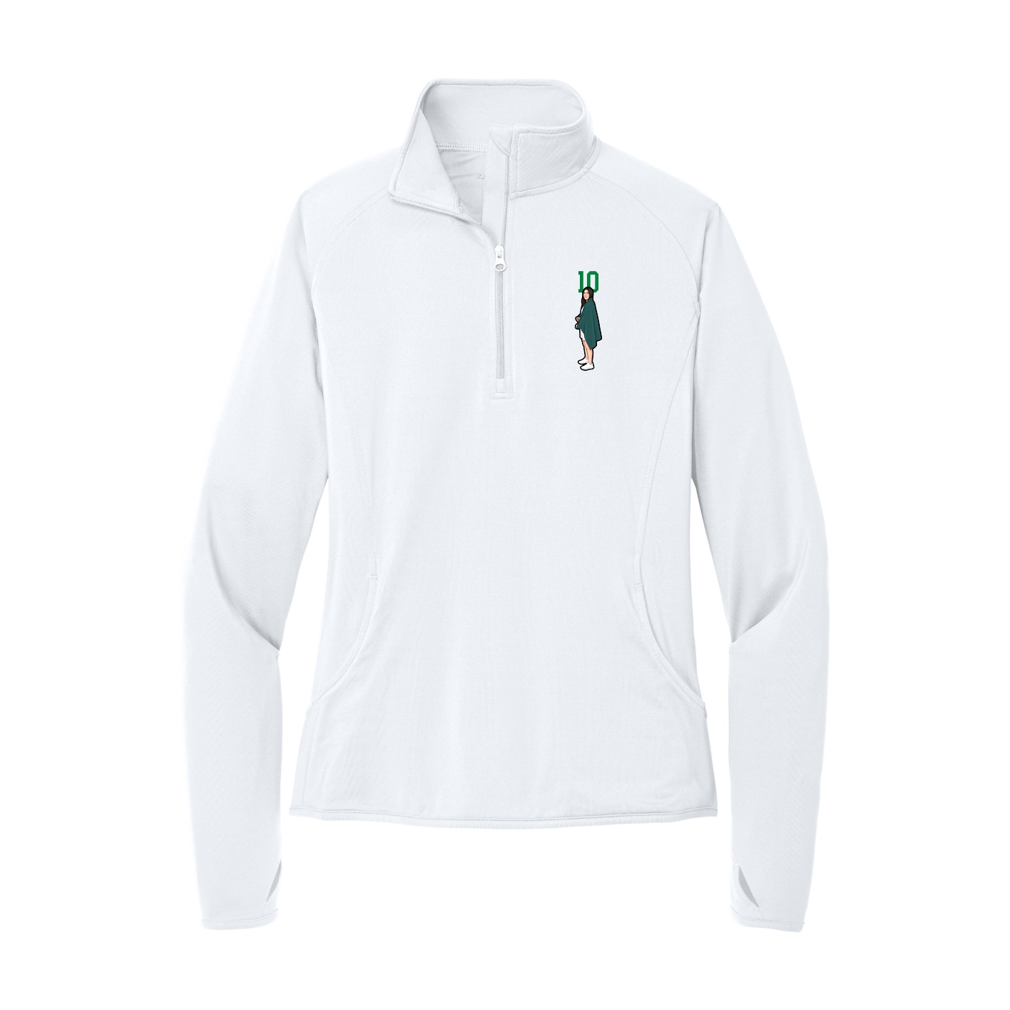 Women's Q-Zip Pullover — Number Top in White