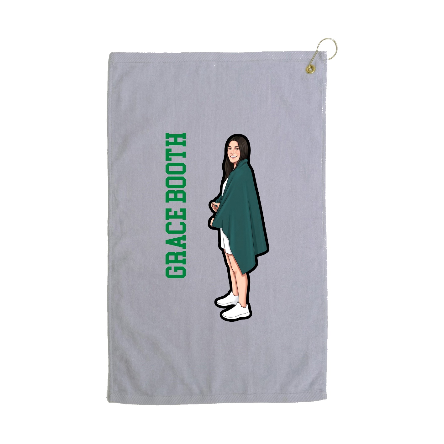 Golf Towel — Name Vertical in Grey