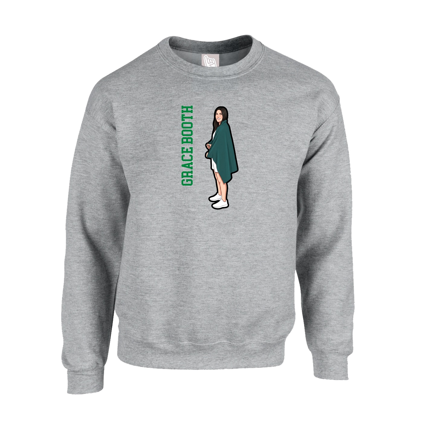 Fleece Crew — Name Vertical in Grey