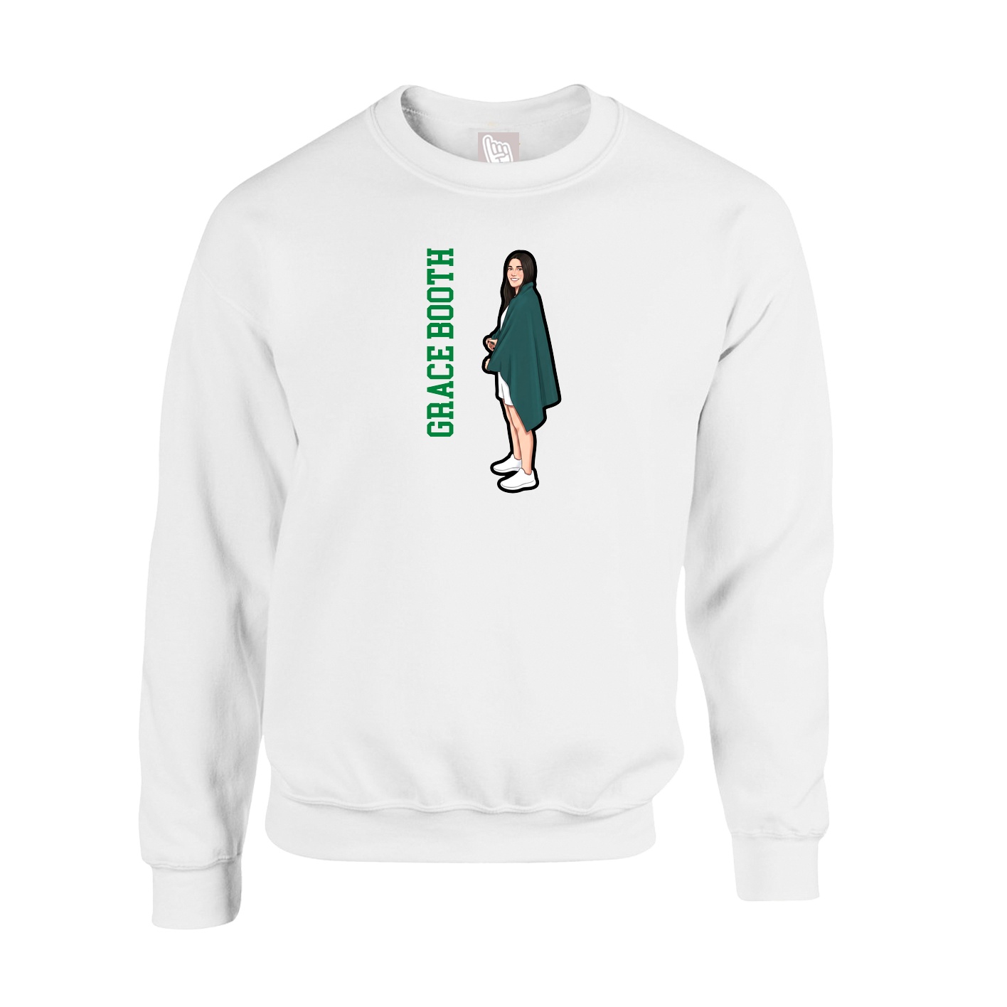 Fleece Crew — Name Vertical in White