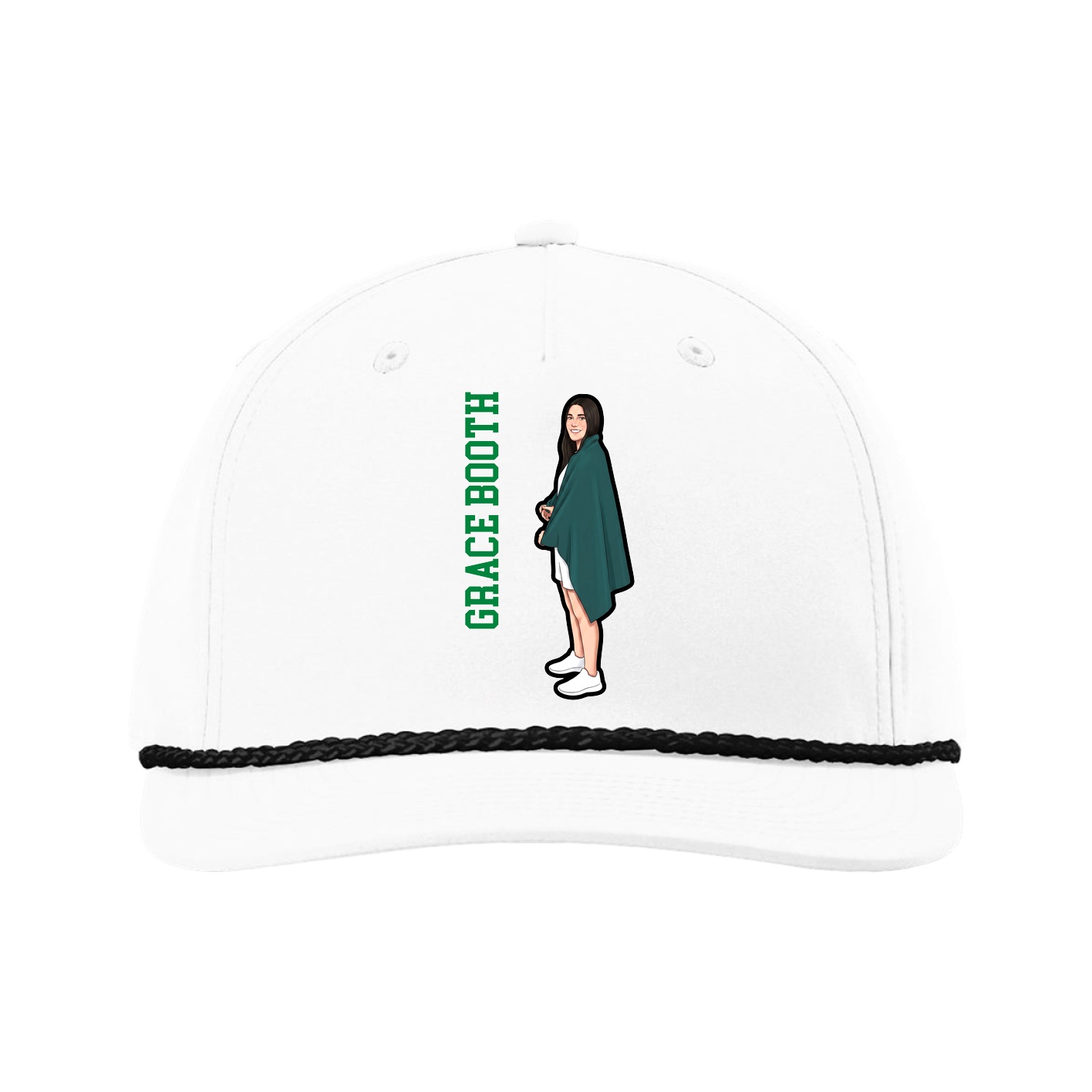 Five-Panel Classic Rope Cap — Name Vertical in White