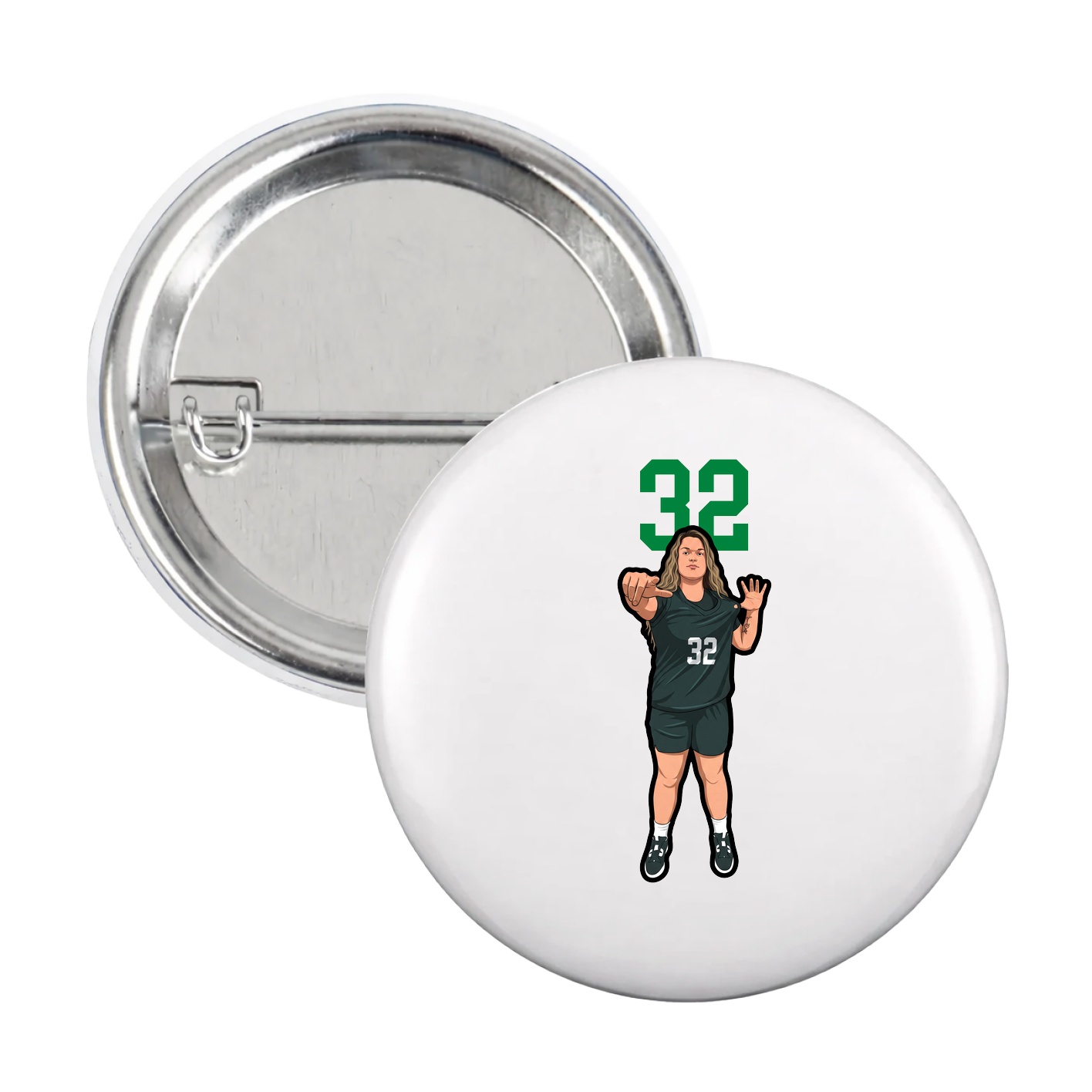 Game Day Button — Number Top in White