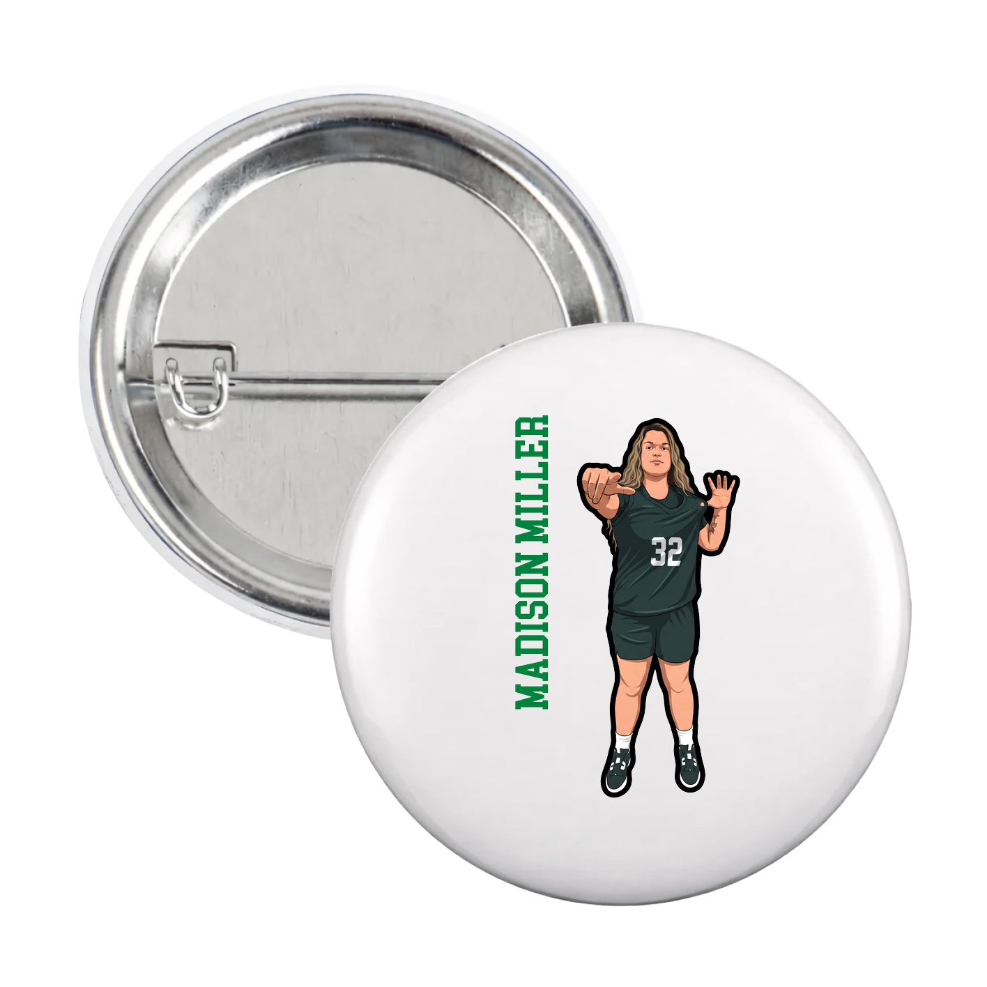 Game Day Button — Name Vertical in White