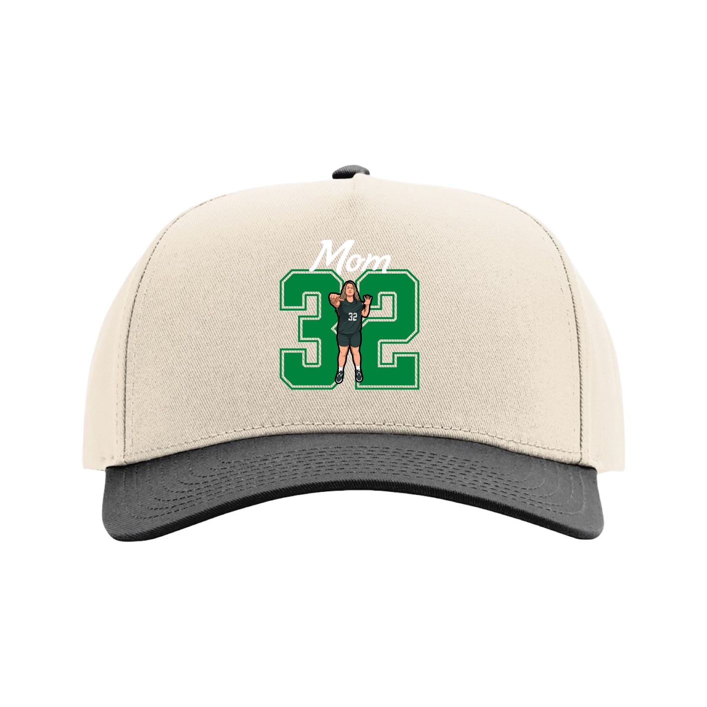 Full Fabric Five-Panel Champ Cap — Mothers Day Shirsey in Cream/Black
