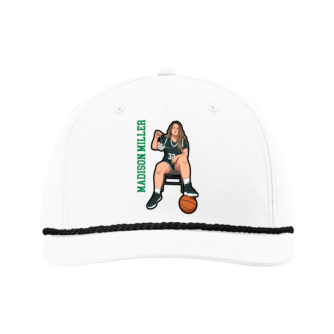 Five-Panel Classic Rope Cap — Name Vertical in White
