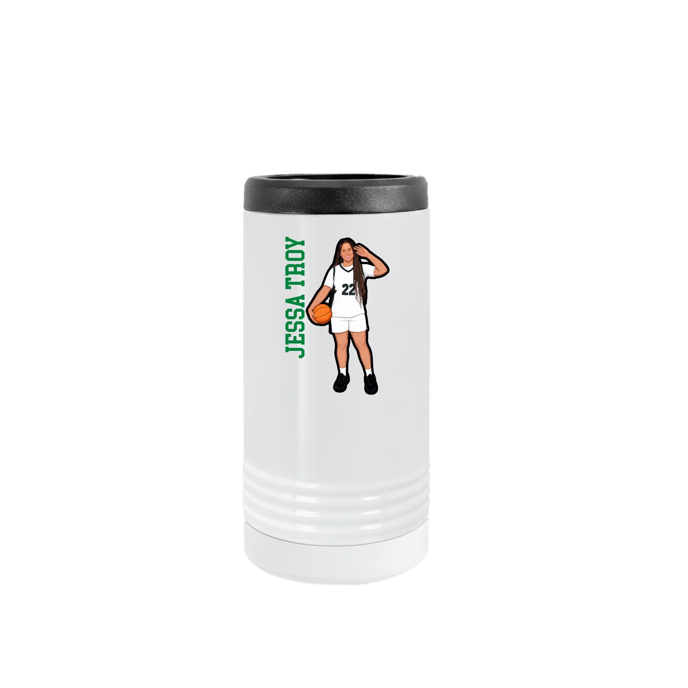 Slim Beverage Holder — Name Vertical in White