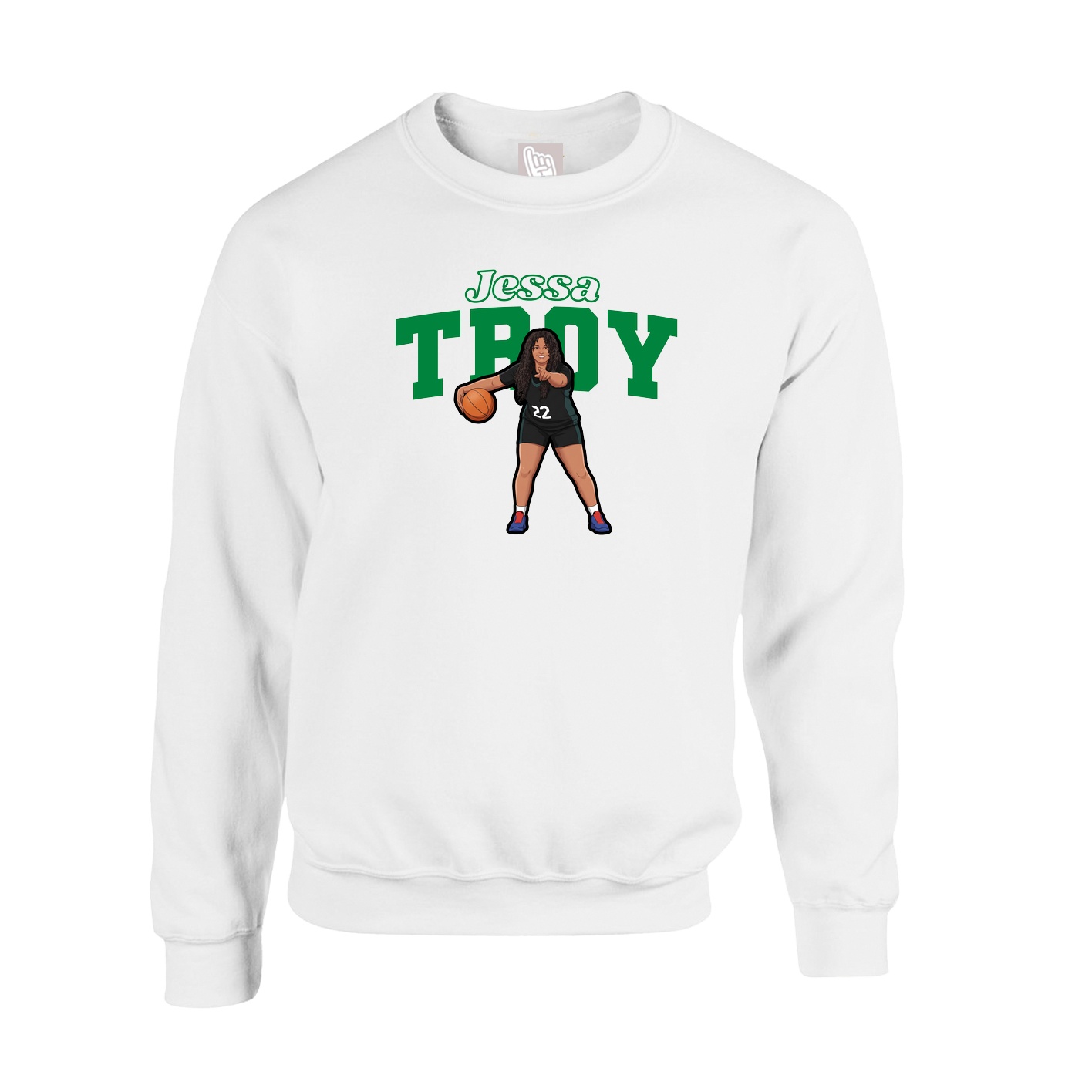 Fleece Crew — Name Arch in White