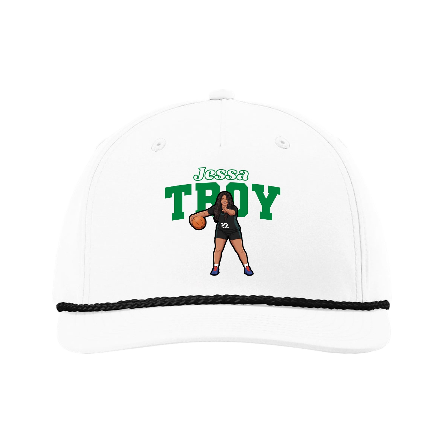 Five-Panel Classic Rope Cap — Name Arch in White