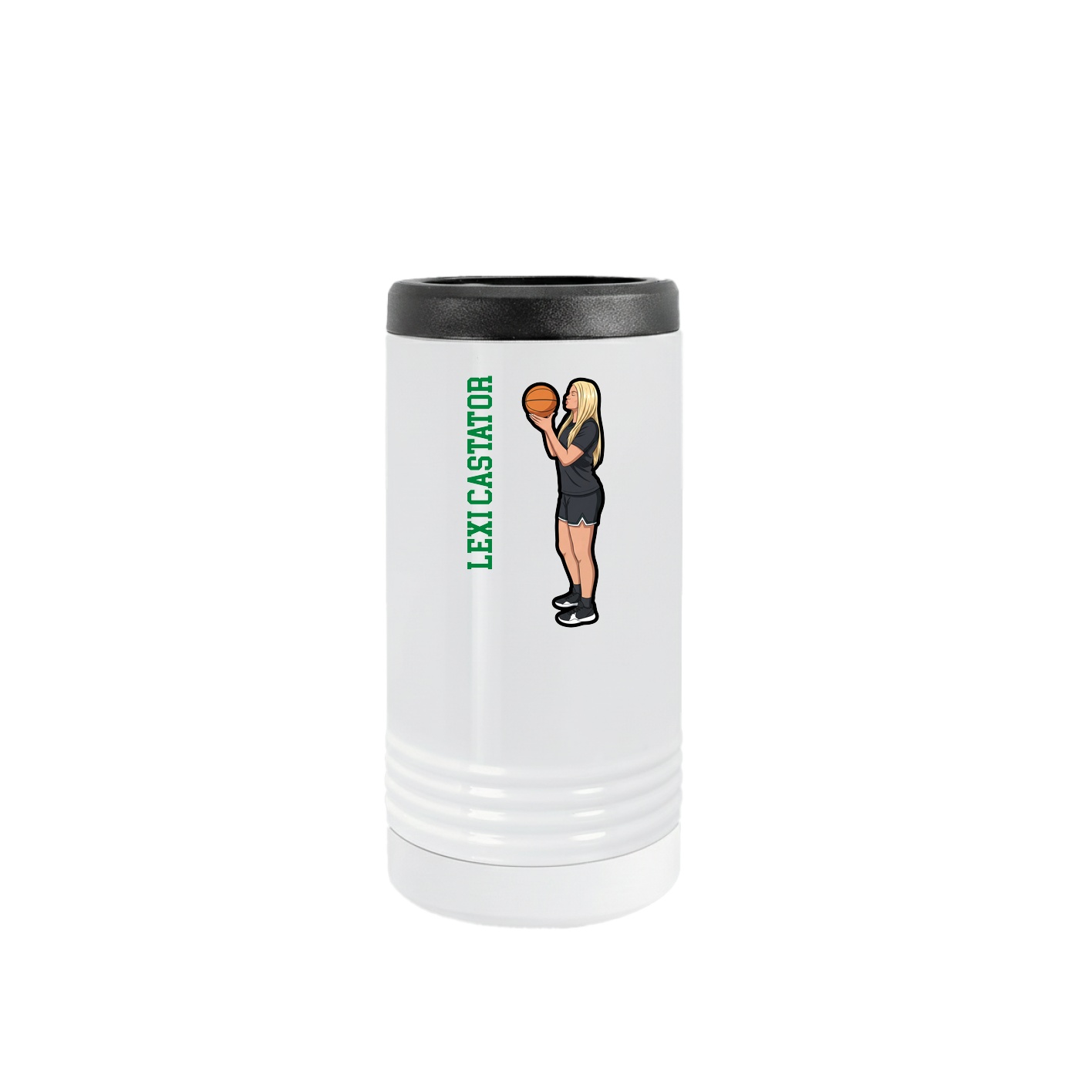 Slim Beverage Holder — Name Vertical in White