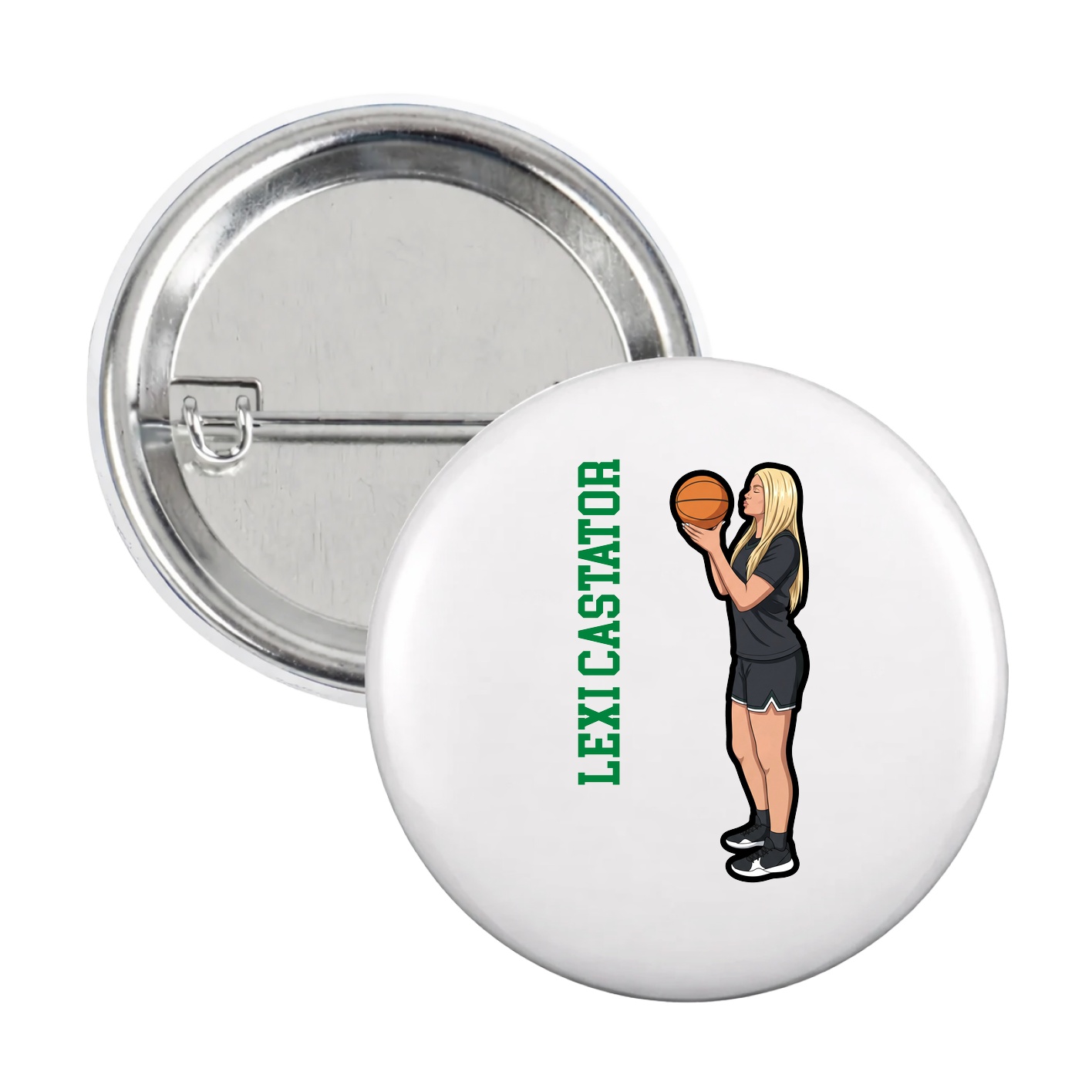 Game Day Button — Name Vertical in White