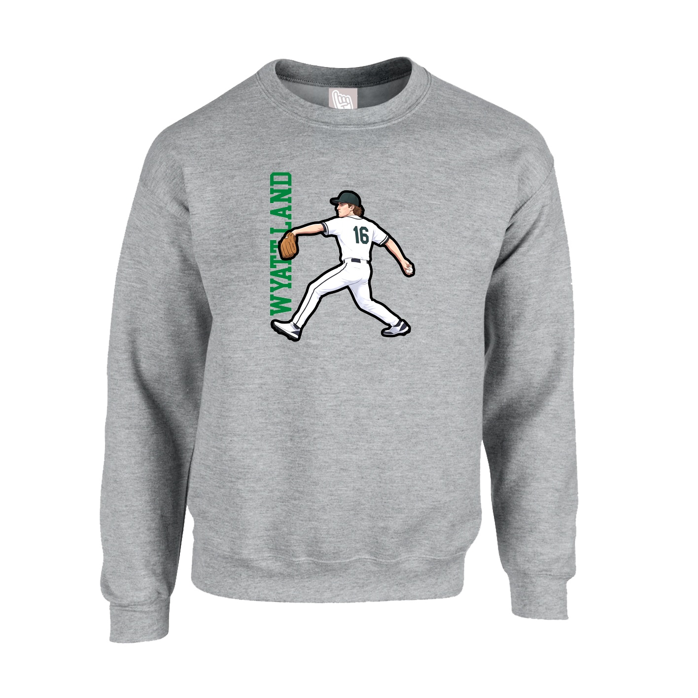 Fleece Crew — Name Vertical in Grey