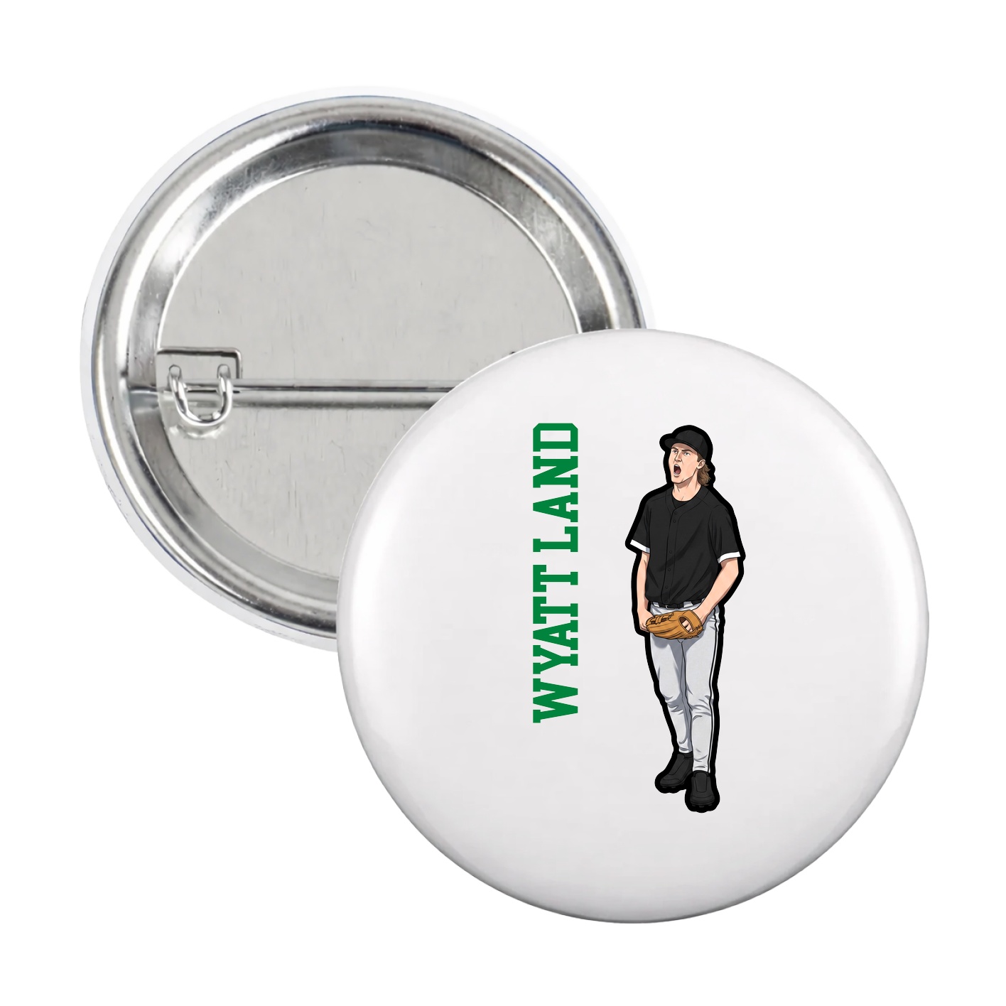 Game Day Button — Name Vertical in White