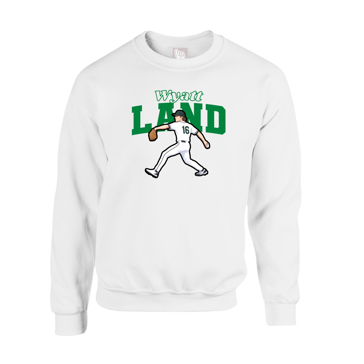 Fleece Crew — Name Arch in White
