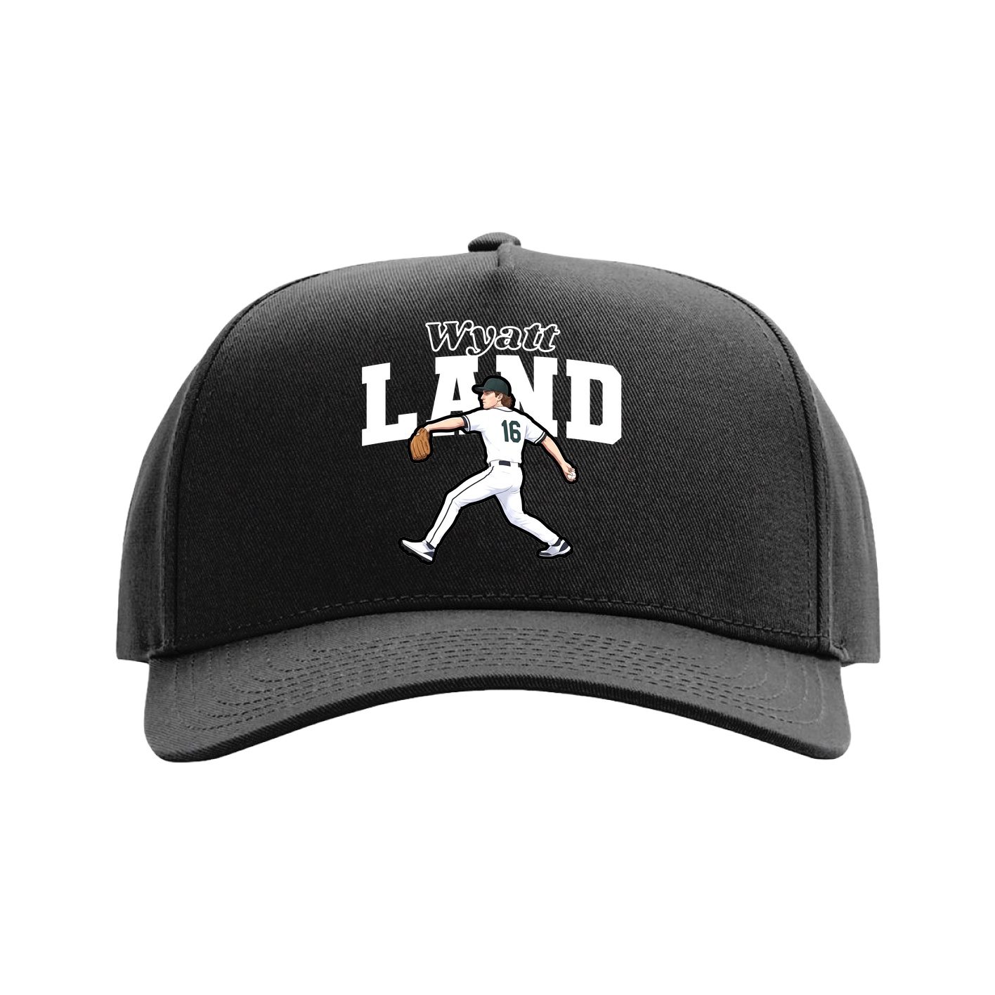 Full Fabric Five-Panel Champ Cap — Name Arch in Black