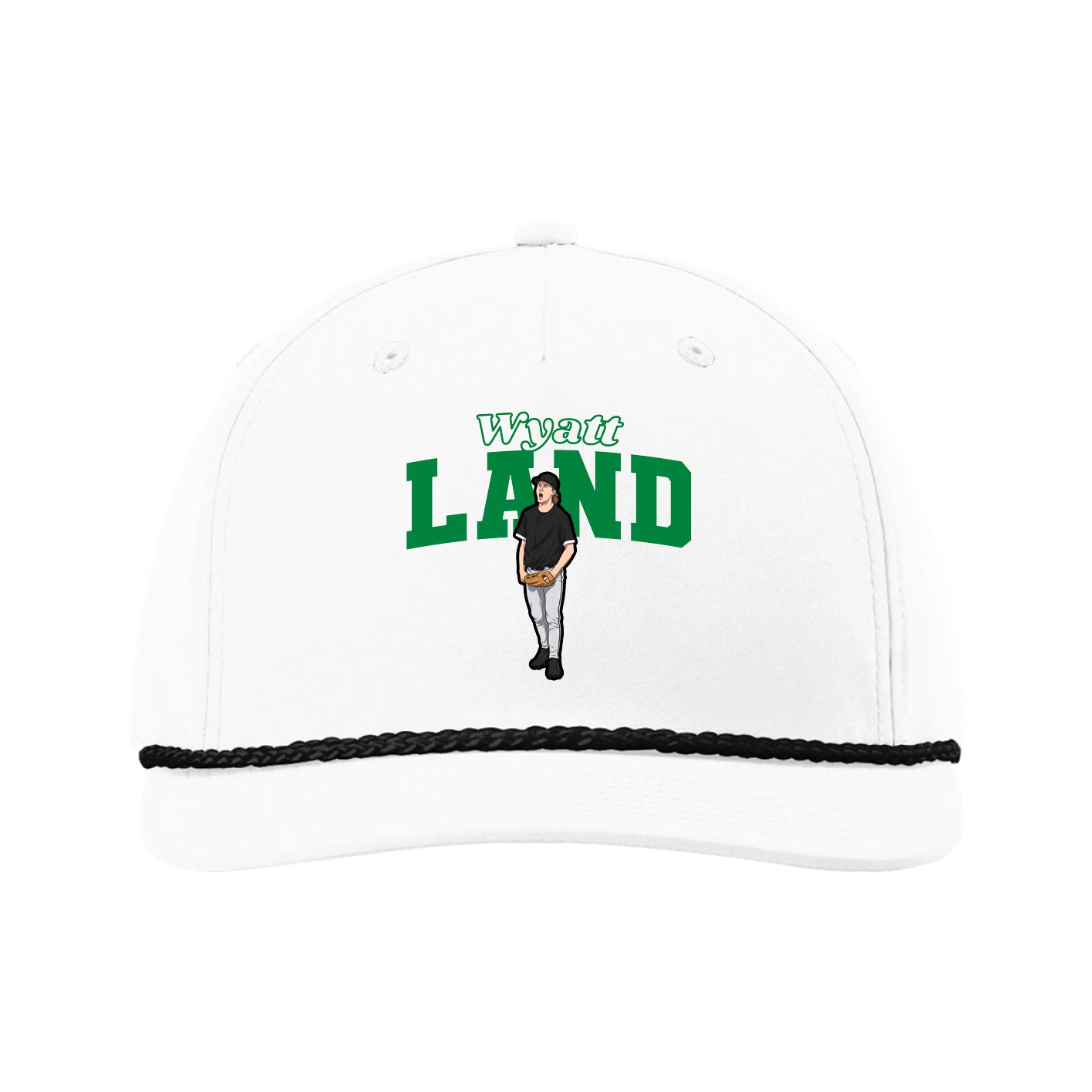 Five-Panel Classic Rope Cap — Name Arch in White