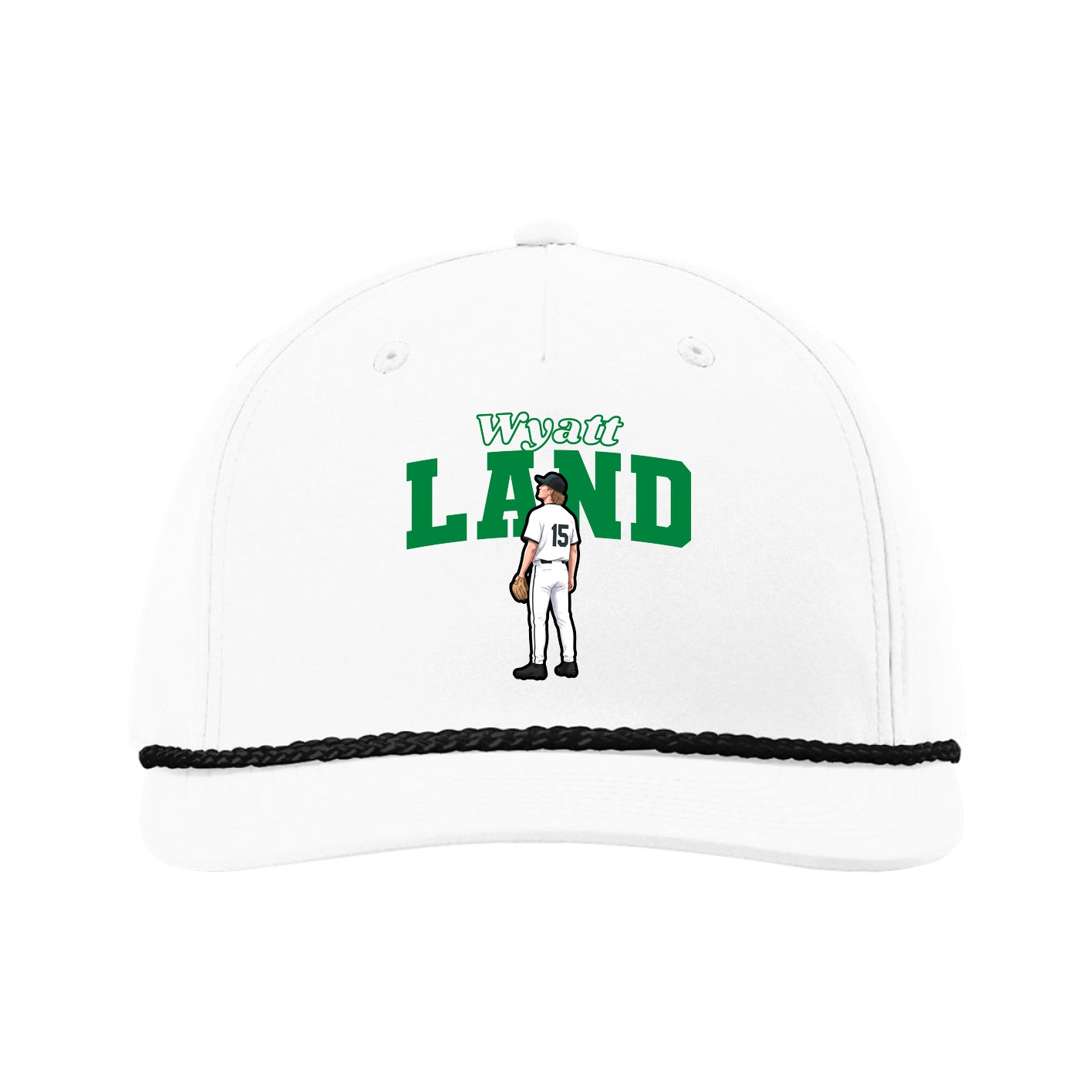 Five-Panel Classic Rope Cap — Name Arch in White