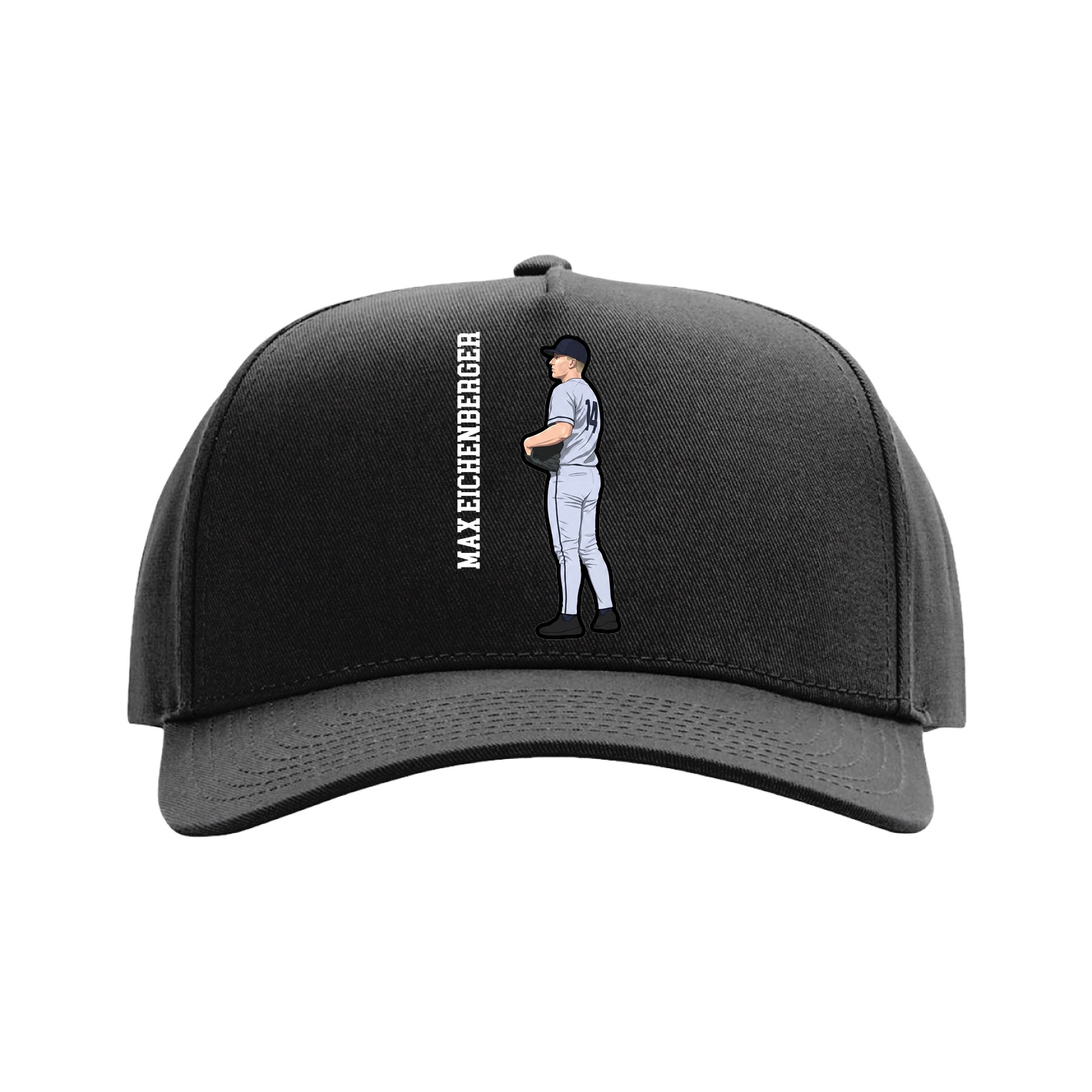 Full Fabric Five-Panel Champ Cap — Name Vertical in Black