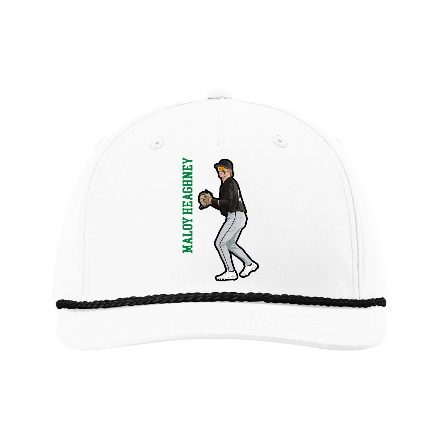 Five-Panel Classic Rope Cap — Name Vertical in White