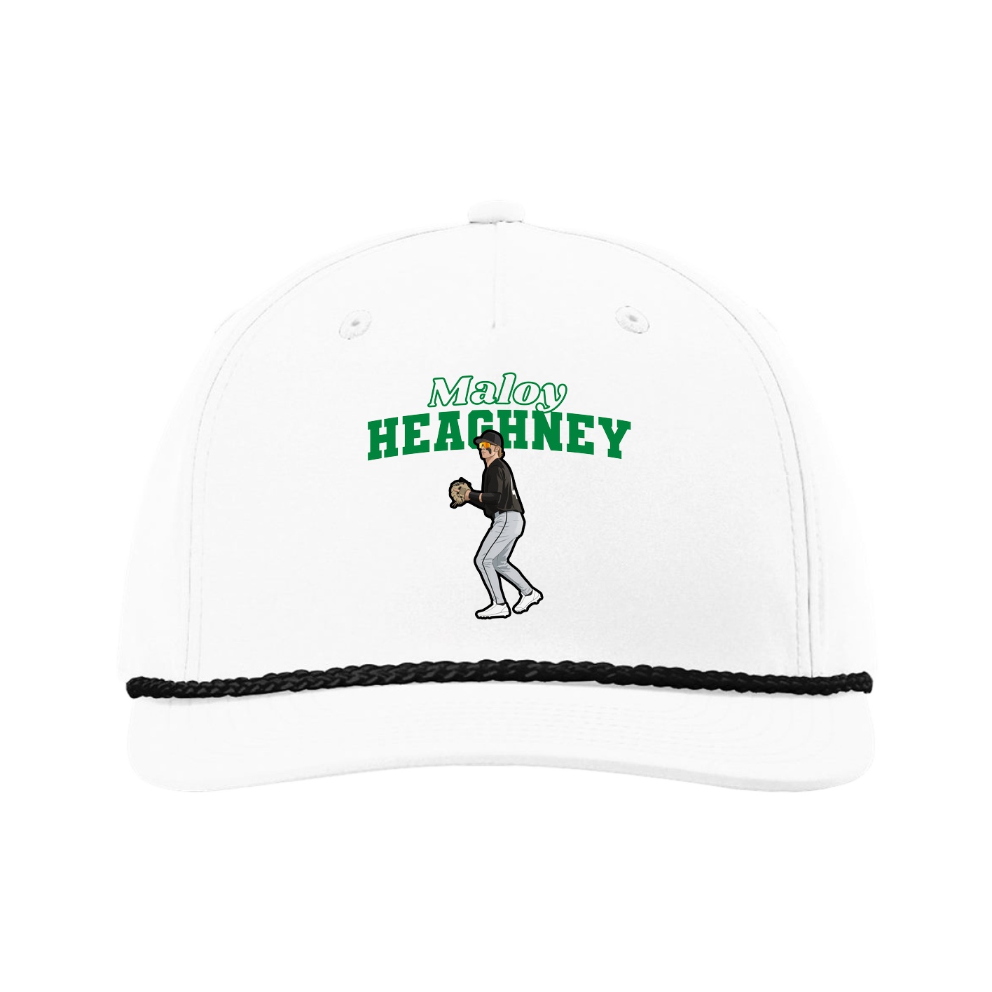Five-Panel Classic Rope Cap — Name Arch in White