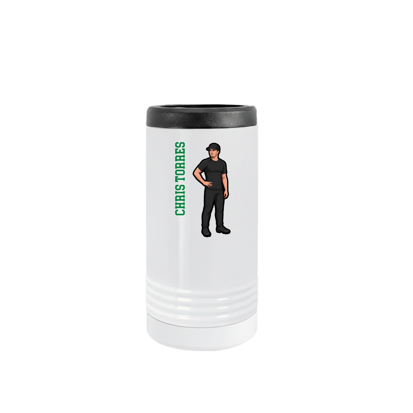 Slim Beverage Holder — Name Vertical in White