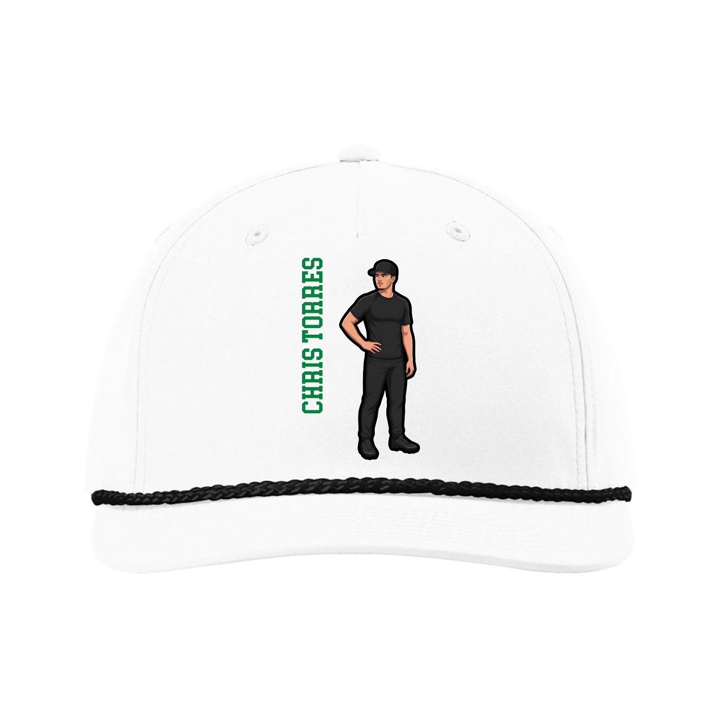 Five-Panel Classic Rope Cap — Name Vertical in White