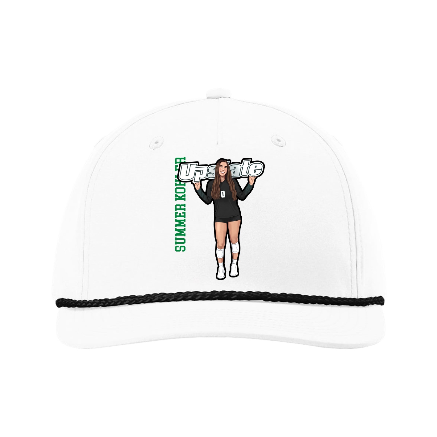 Five-Panel Classic Rope Cap — Name Vertical in White
