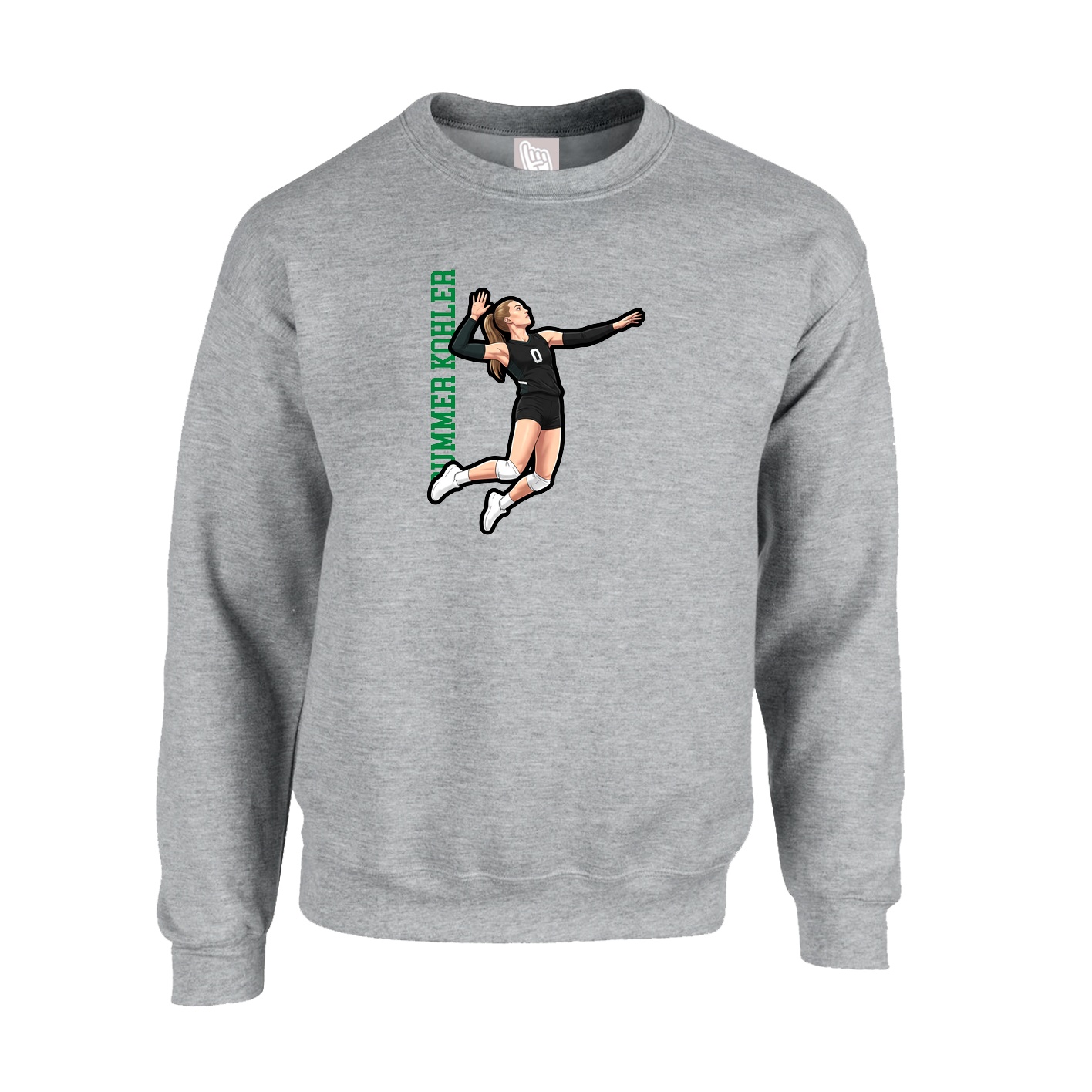 Fleece Crew — Name Vertical in Grey