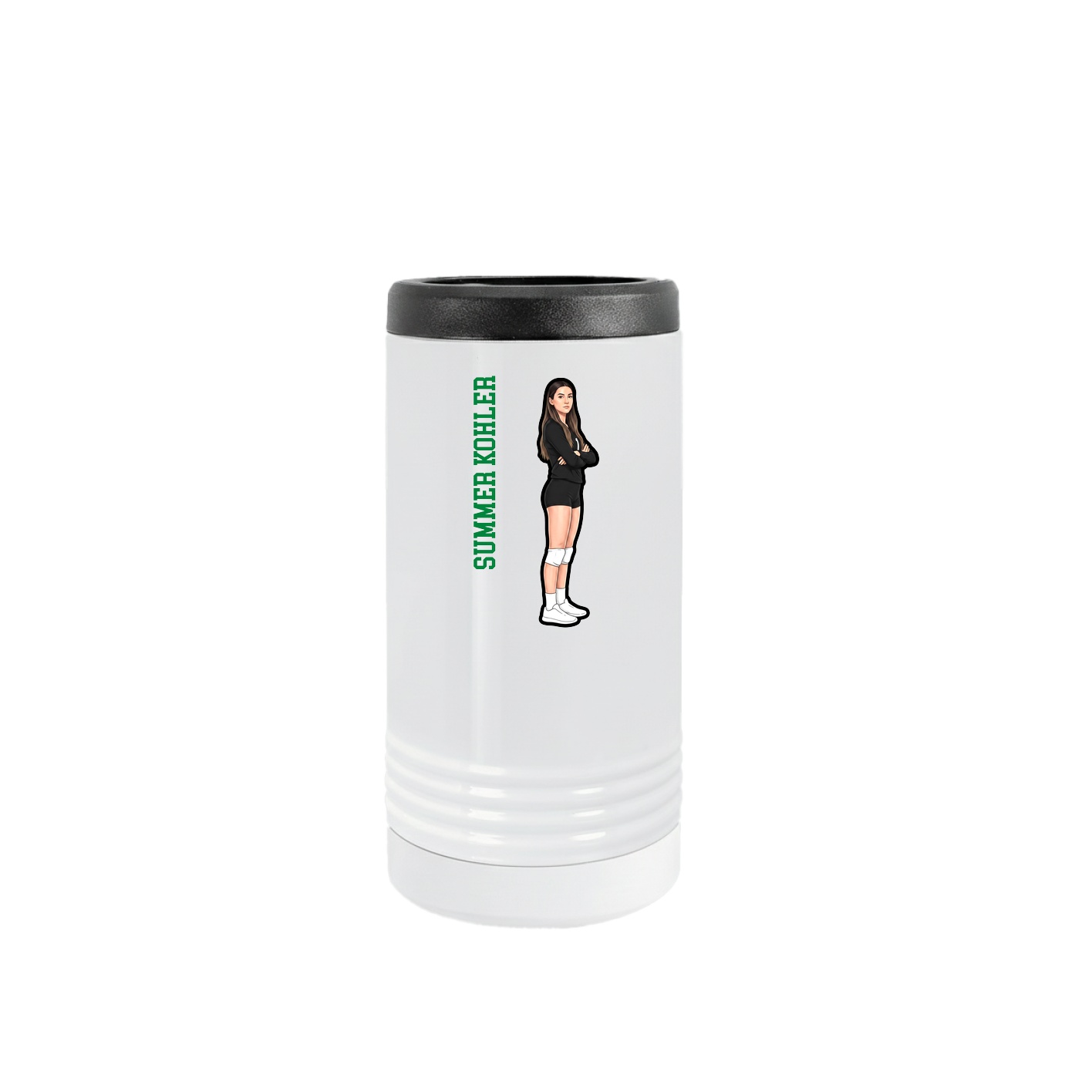 Slim Beverage Holder — Name Vertical in White