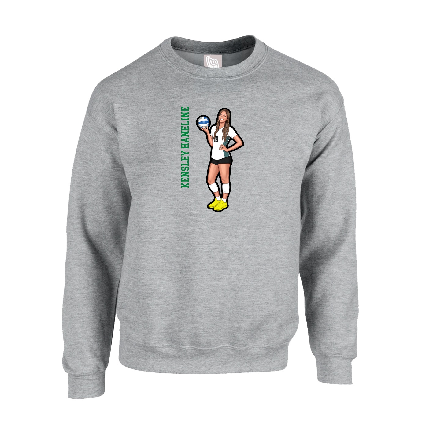 Fleece Crew — Name Vertical in Grey