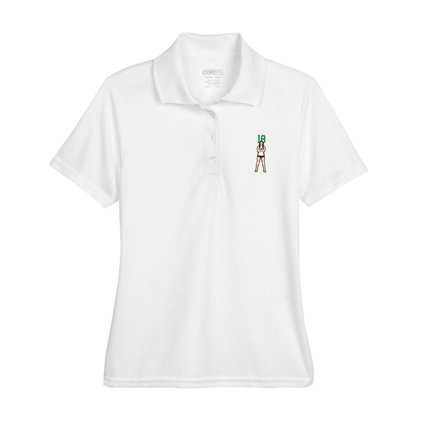 Womens Performance Polo — Number Top in White